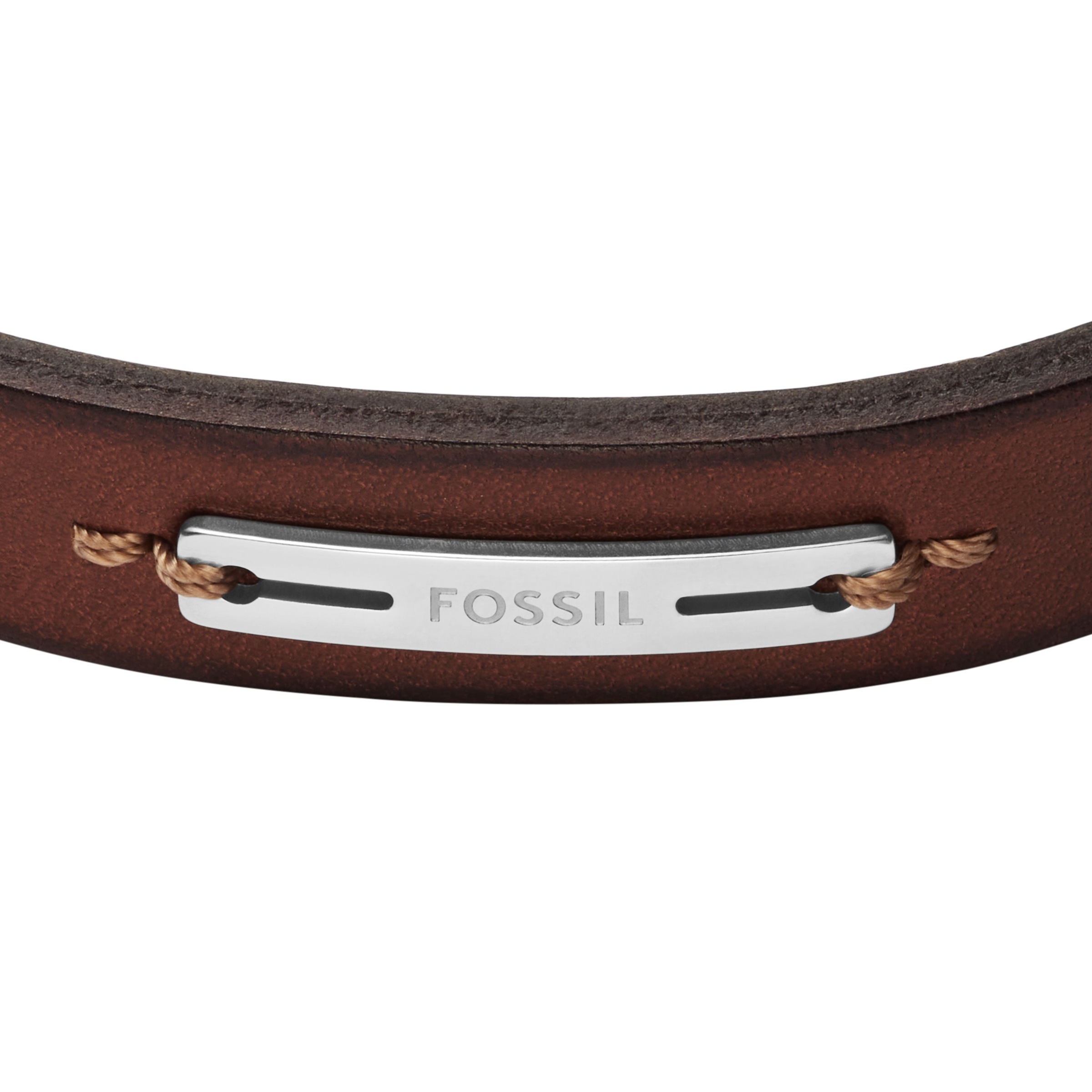 Lederarmband FOSSIL "Schmuck Geschenk Edelstahl, Leder MACHINE", edelstahlfarben, braun, Armbänder, Herren, 31,4cm, Edelstahl Leder, Edelstahl, Leder, Lederarmband 4