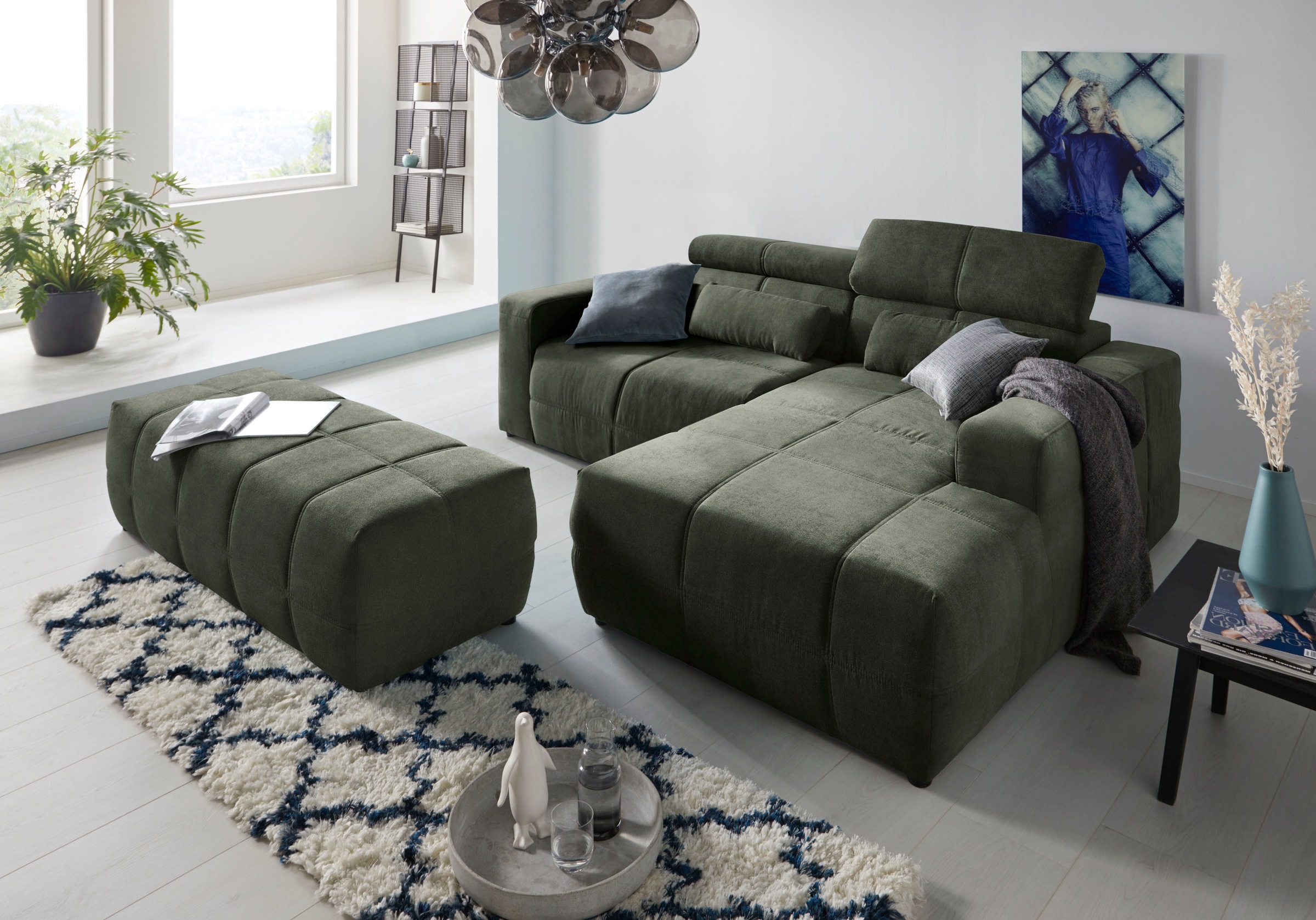 DOMO collection Ecksofa »Brandon Sitzbelastung 140 kg, kleine Ausführung B/T/H: 214/100/80 cm«, Mit Kopfteilverstellung, auch in Leder und Cord, L-Form