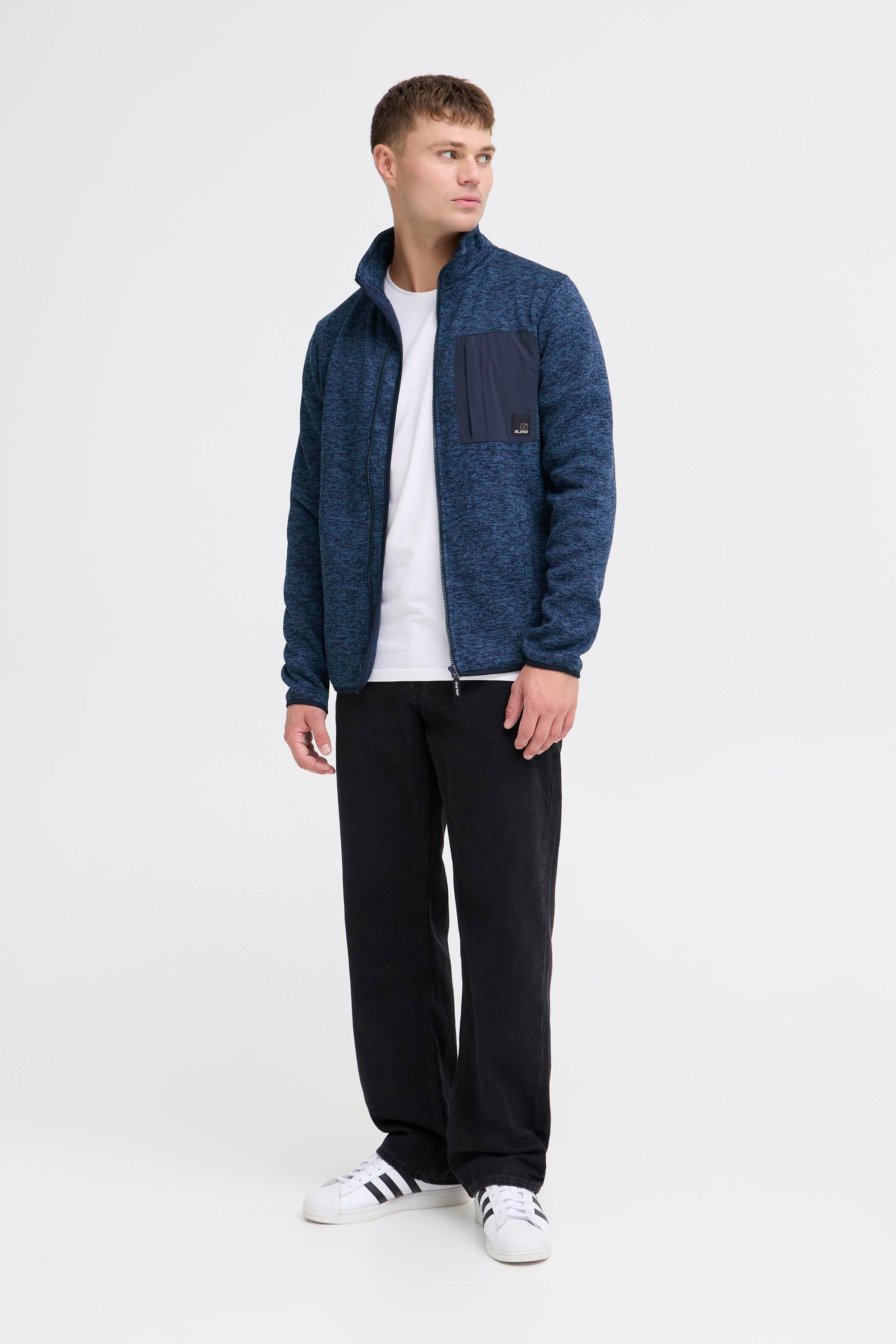 Cardigan BLEND "BHMelfe", Herren, Gr. M, marineblaus, Fleece, 100% Polyester, meliert, normal normal, ohne Ausschnitt, elastischer Bund, Strickjacken, Gemütliche Fleecejacke mit Taschen 5