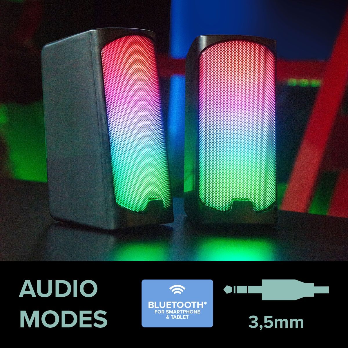 Speedlink PC-Lautsprecher »TONOS RGB Gaming Stereo Speaker«, RGB Beleuchtung, Bluetooth Verbindung zum Smartphone, Tablet, etc.