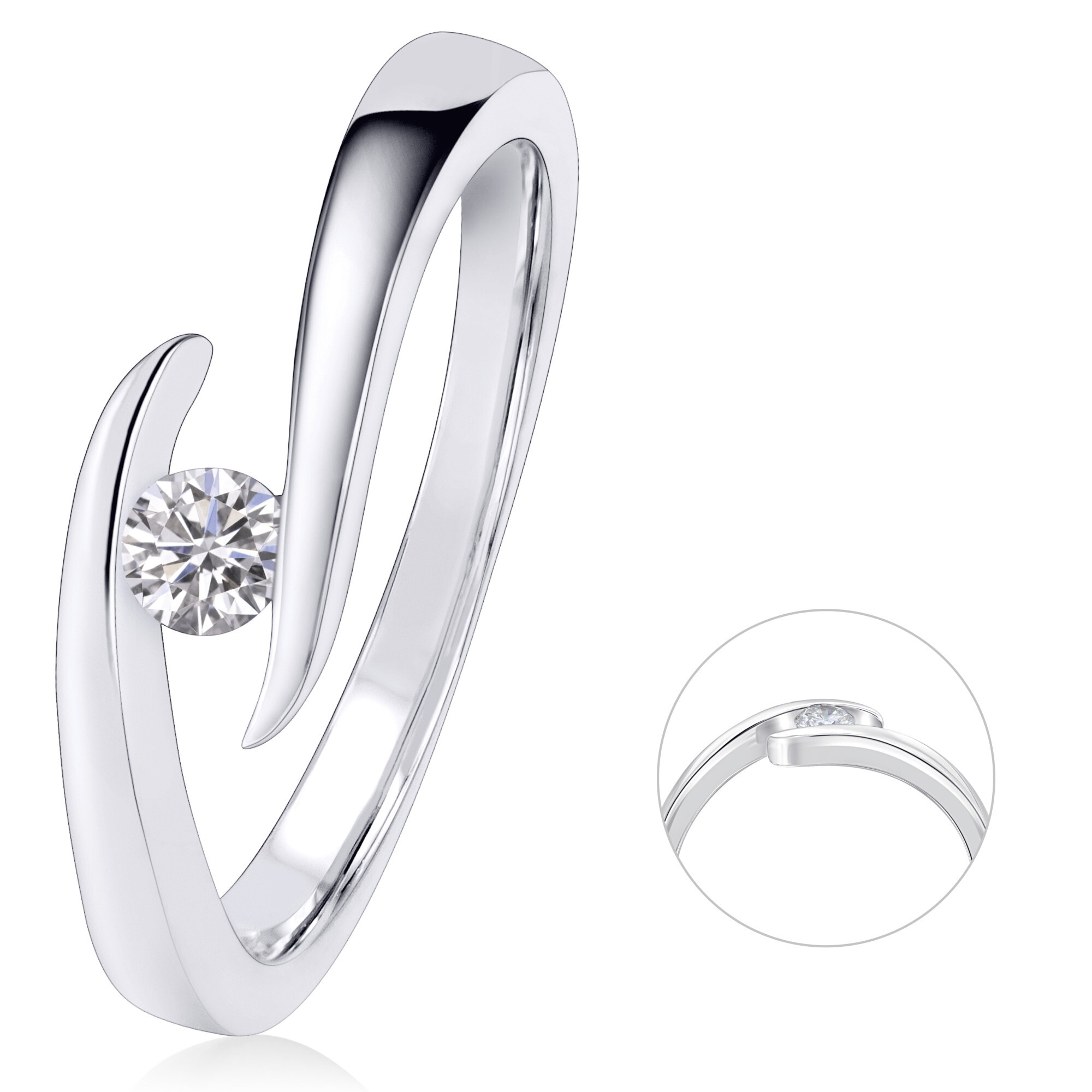 ONE ELEMENT Damen Diamantring "0,10 ct Diamant Brillant Spannfassung Ring aus 585 Weißgold", 57, 0,1, Diamanten Gold Weißgold 585silber, Diamanten,