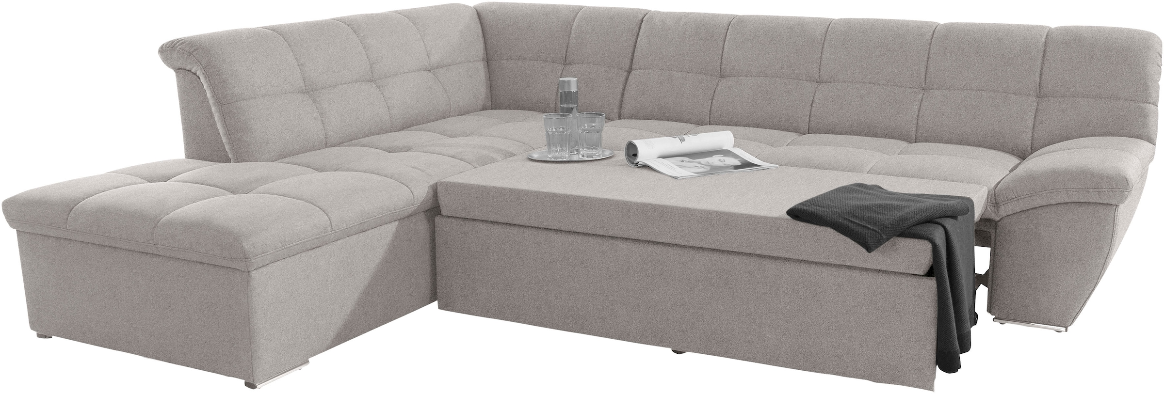 DOMO collection Ecksofa »Lagoa, moderne Sitzheftung, bequem und komfortabel, L-Form«, wahlweise mit Bettfunktion, frei im Raum stellbar, große Farbvielfalt