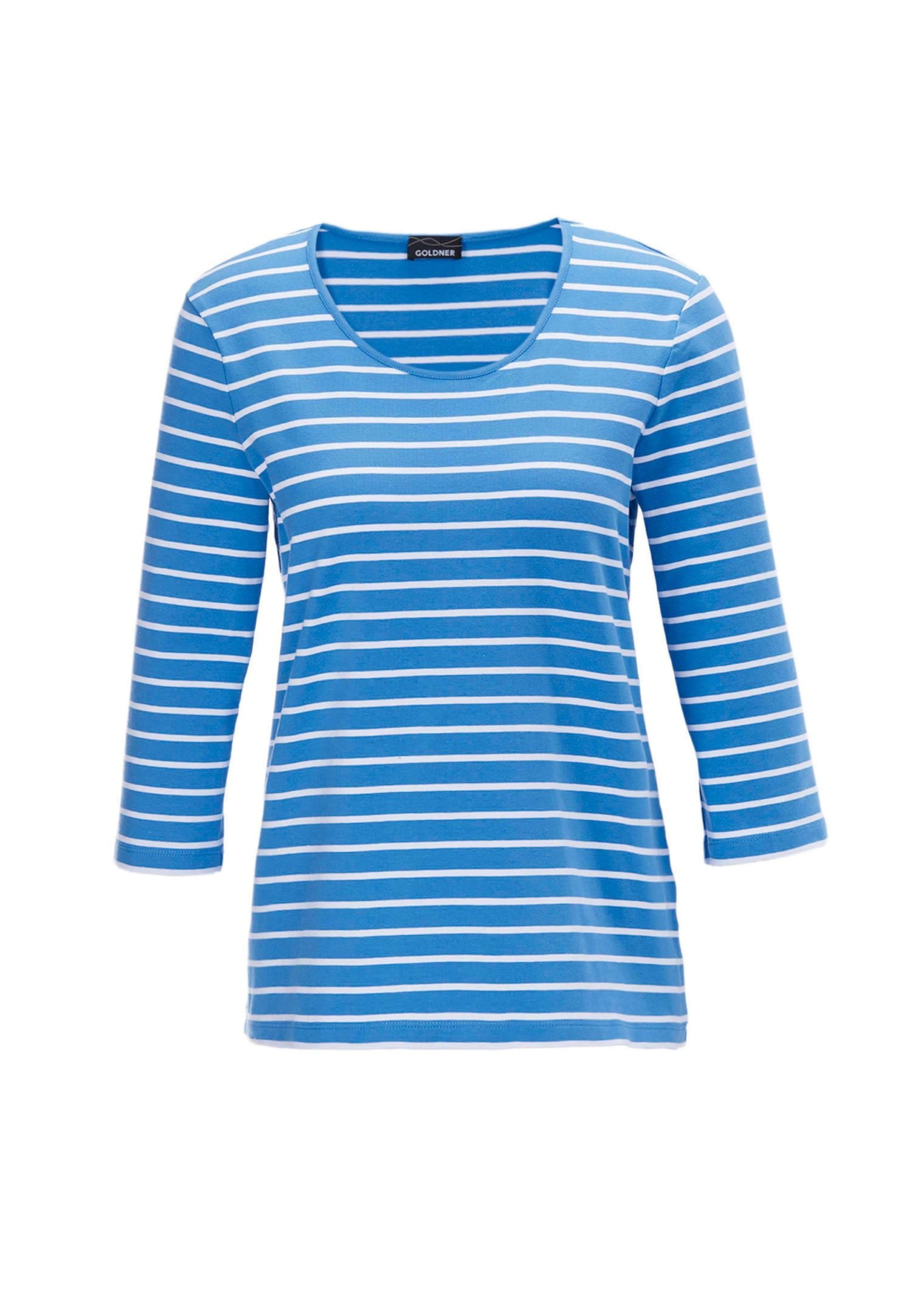 GOLDNER 3/4-Arm-Shirt "Kurzgröße Jerseyshirt mit Rundhals" Garngefärbte und dadurch farbbeständige Ringel