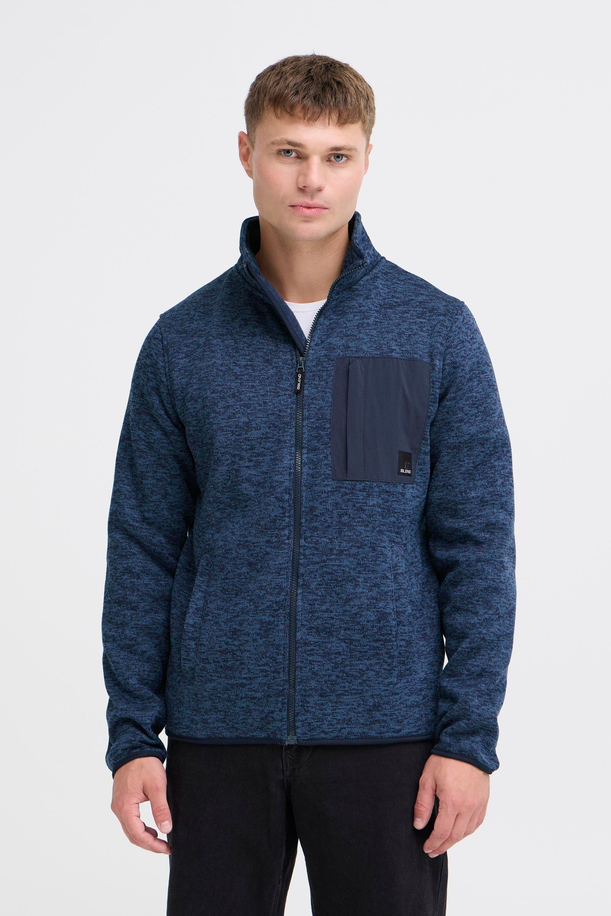 Cardigan BLEND "BHMelfe", Herren, Gr. M, marineblaus, Fleece, 100% Polyester, meliert, normal normal, ohne Ausschnitt, elastischer Bund, Strickjacken, Gemütliche Fleecejacke mit Taschen 2