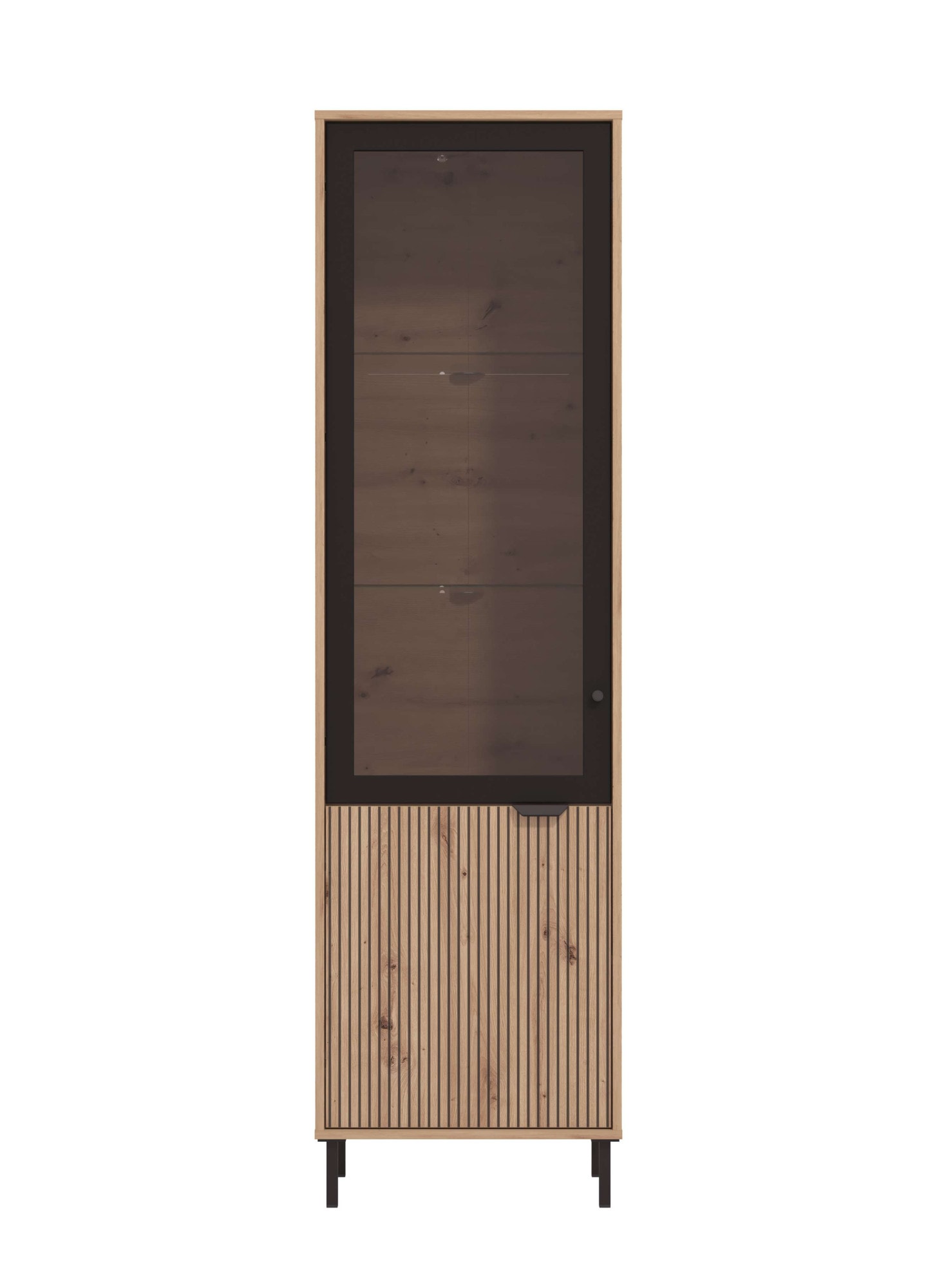 Home affaire Vitrine »Mayenne Vitrinenschrank, Standvitrine, Showcase, B/H: 54,5/195 cm«, Holztür mit Rillen-Optik, Glastür, Modernes Design