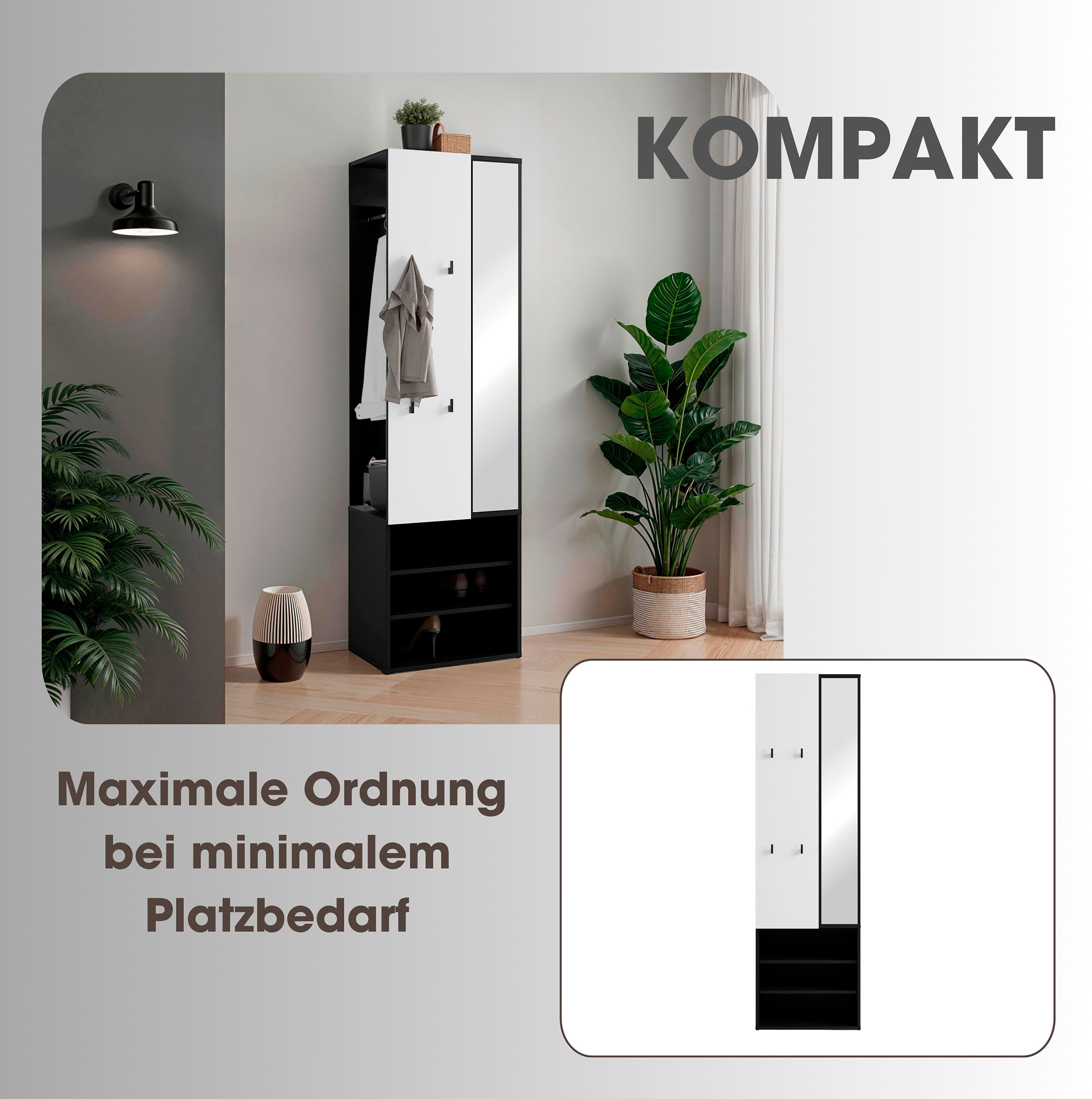 byLIVING Kompaktgarderobe »Dielen - Set Andorra«, (1 St.), maximale Ordnung auf wenig Fläche mit Spiegel, Kleiderstange und Haken