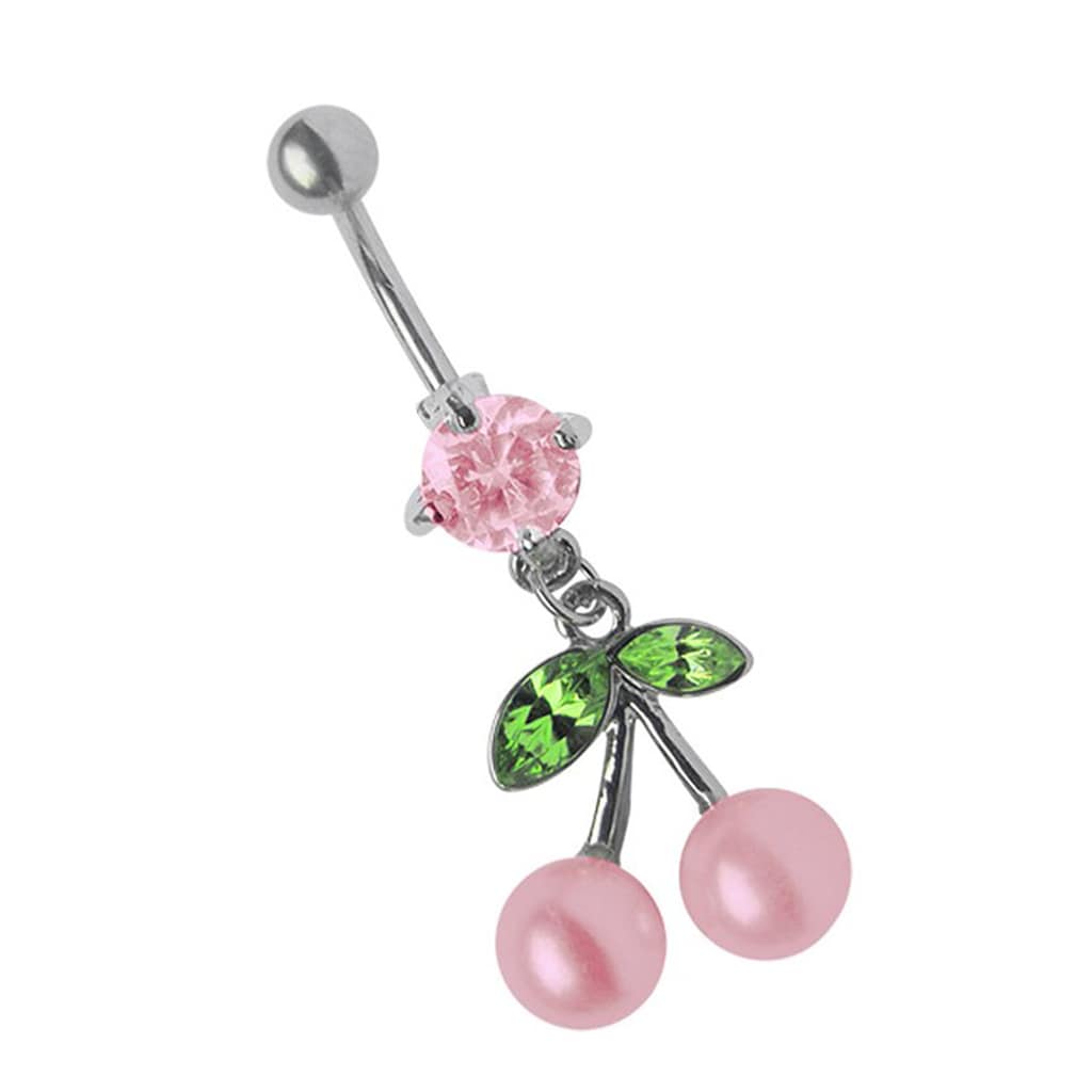 Adelia´s Bauchnabelpiercing »Piercing  Piercing Bauchnabelpiercing«, Titan Banane - Blatt mit Kirschen grün rosa