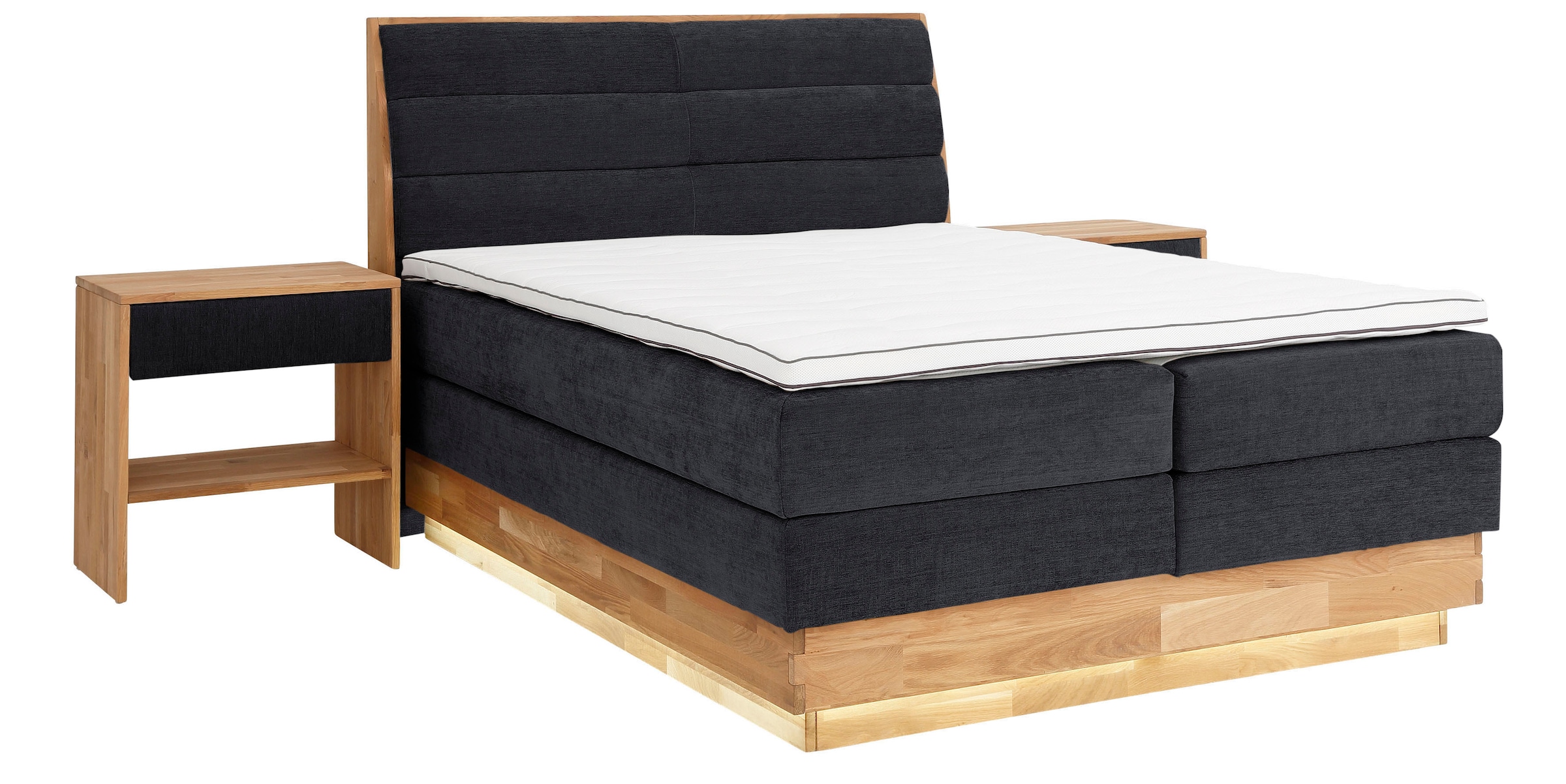 OTTO products Boxspringbett, LED-Beleuchtung, mit zertifizierten, recycelten Bezugsstoffen