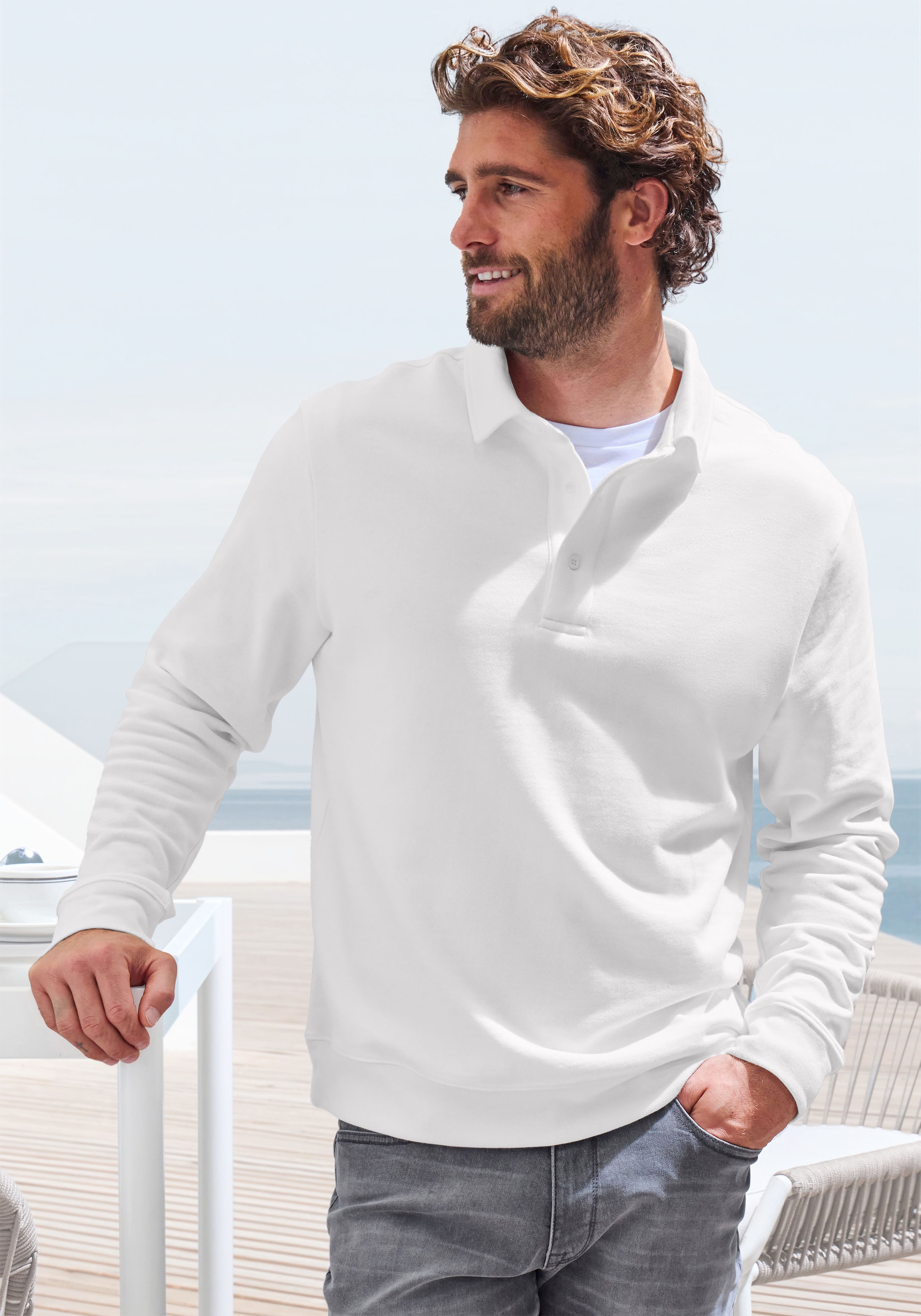 John Devin Sweatshirt, Langarm, Sweatshirt mit Polokragen, Baumwolle günstig online kaufen
