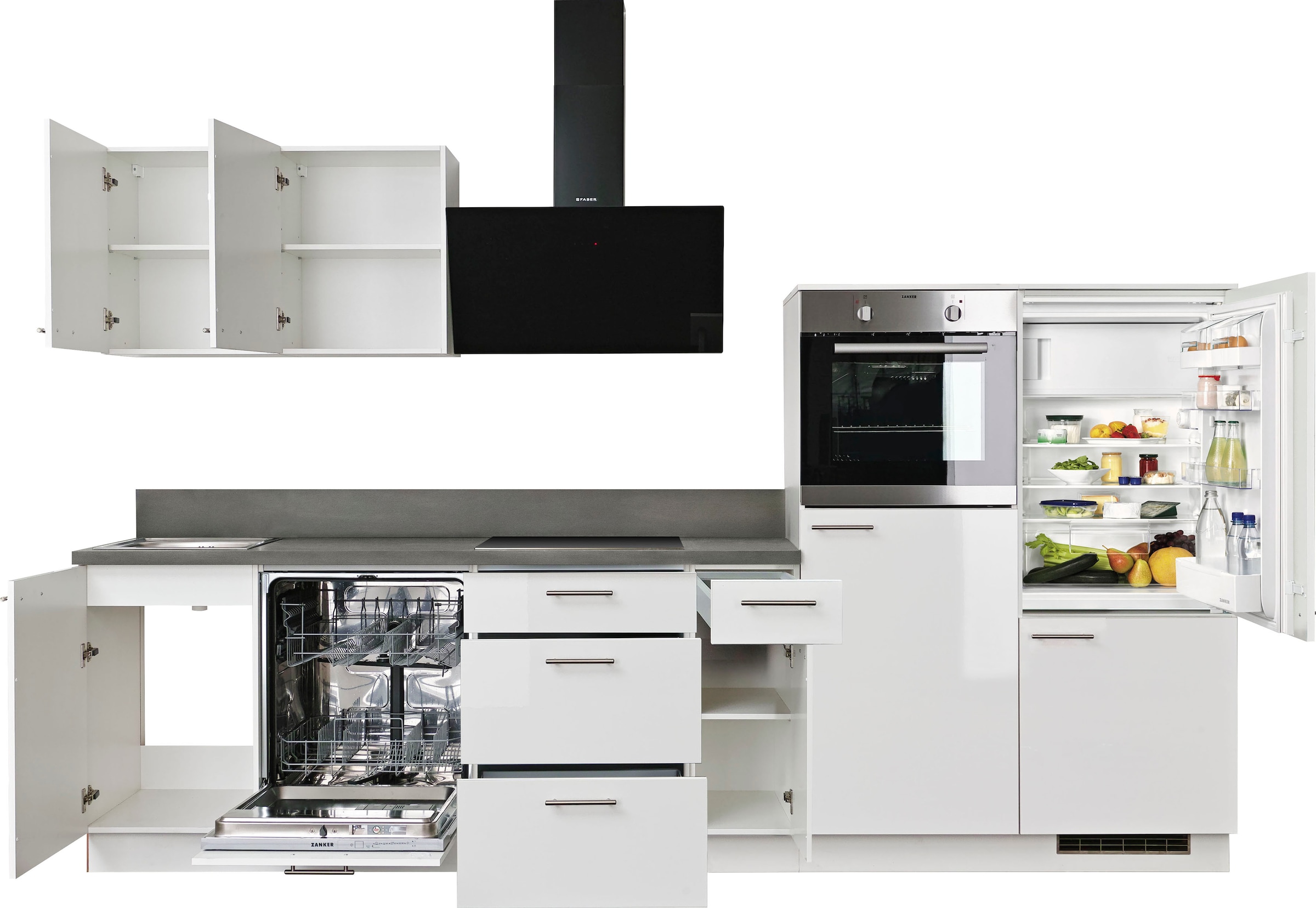 KOCHSTATION Küchenzeile »KS-Scafa, vormontiert, mit höhenverstellbaren Füßen«, vormontiert, wahlweise mit E-Geräten, mit Soft-Close, Breite 320 cm