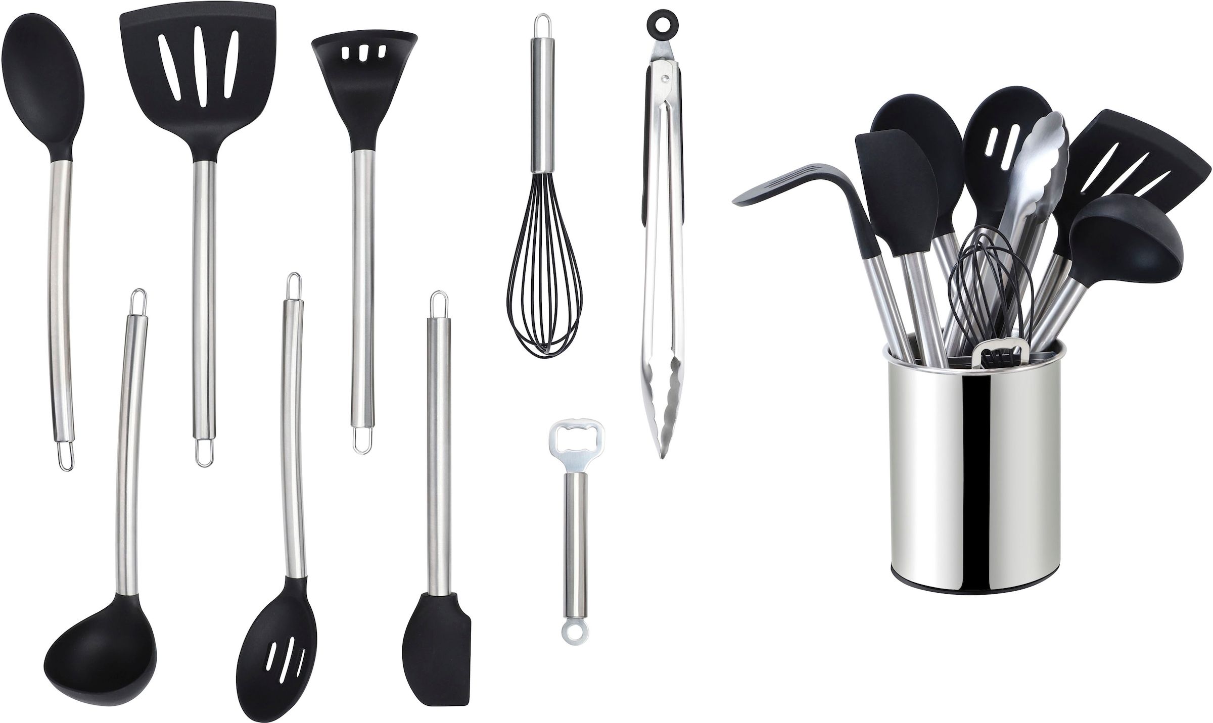 ECHTWERK Küchenorganizer-Set, (Set, 10 tlg.), Kochbesteck mit Edelstahlgriff, Antihaft Silikon, Utensilienhalter