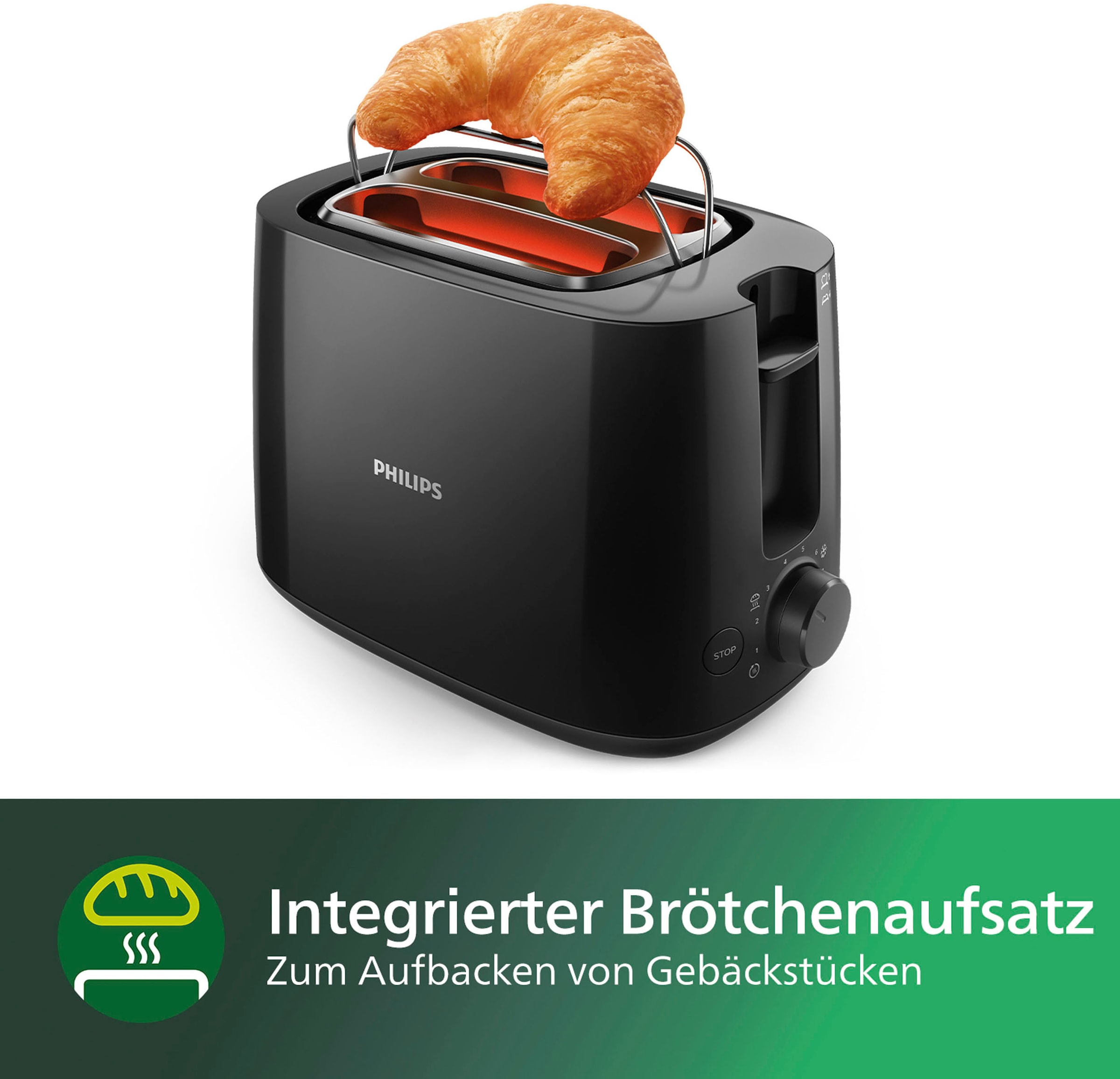 Philips Toaster »HD2581/90 Daily Collection«, W, | integrierter kaufen Schlitze, Bräunungsstufen, 830 schwarz BAUR Brötchenaufsatz, 8 2 kurze