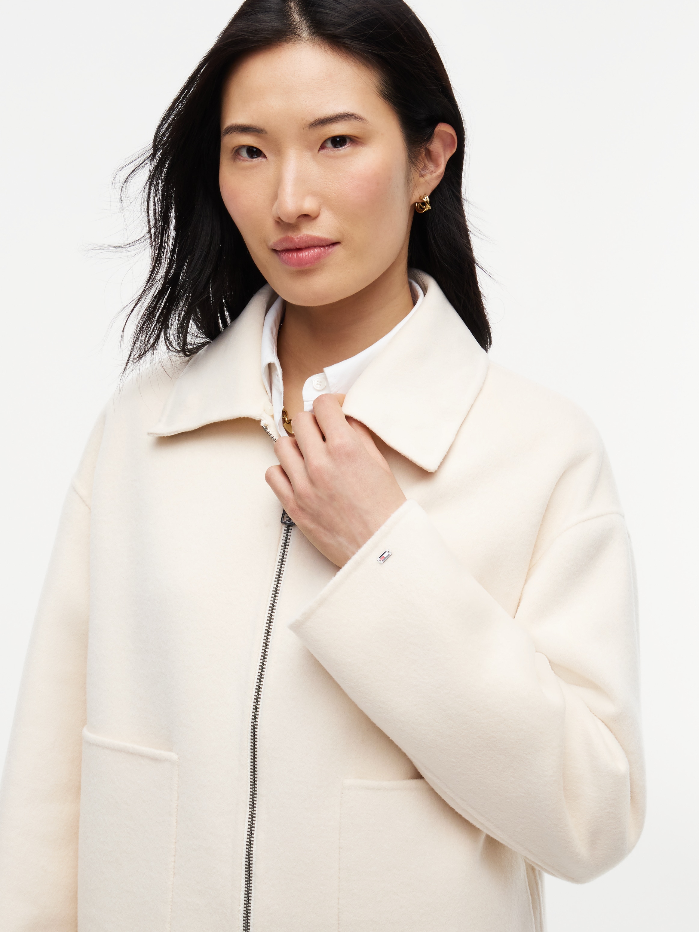 Tommy Hilfiger Kurzjacke »DF WOOL ZIP THROUGH JACKET« Materialmix, mit Wolle