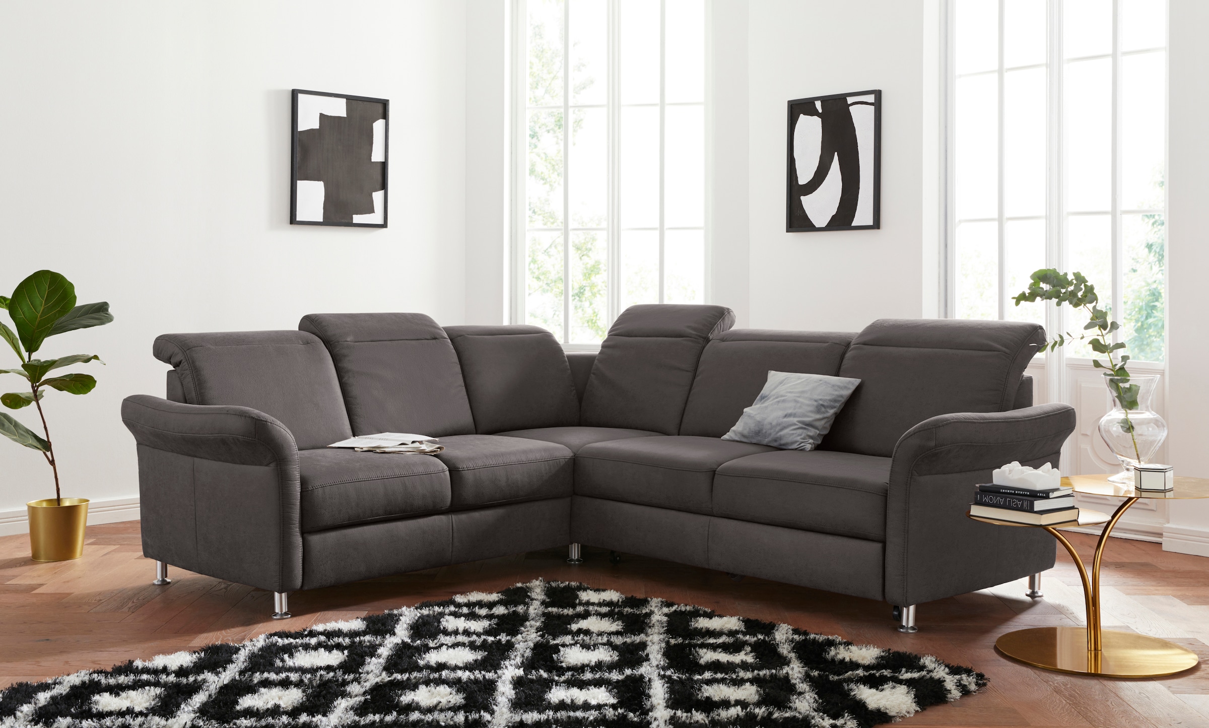 sit&more Ecksofa "Darwin L-Form" inklusive Federkern, wahlweise mit Kopfteilverstellung, Schlaffunktion