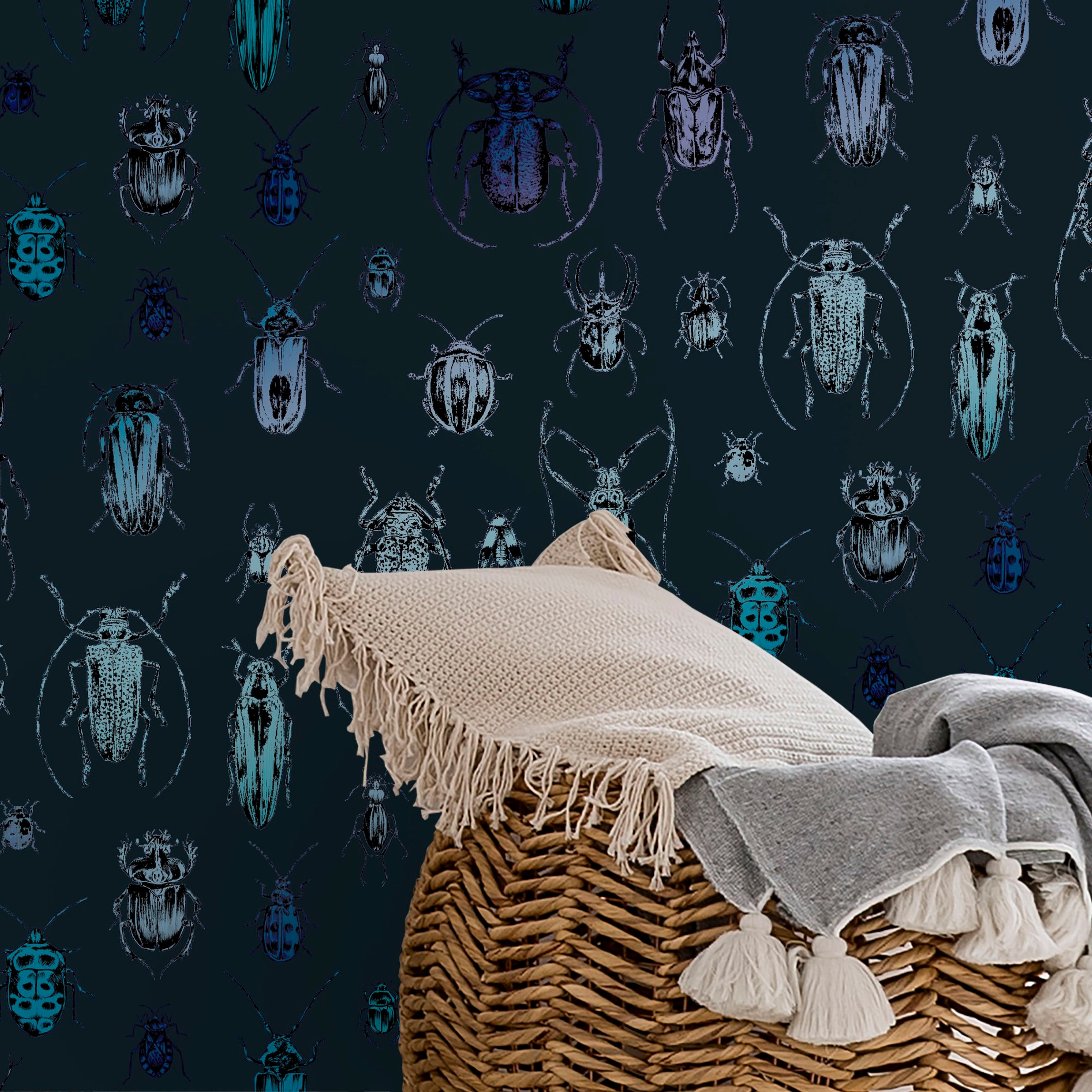 Superfresco Easy Vliestapete »Superfresco Easy Vliestapete Bugs Blau«, animal print, Superfresco Easy Vliestapete Bugs Blau
