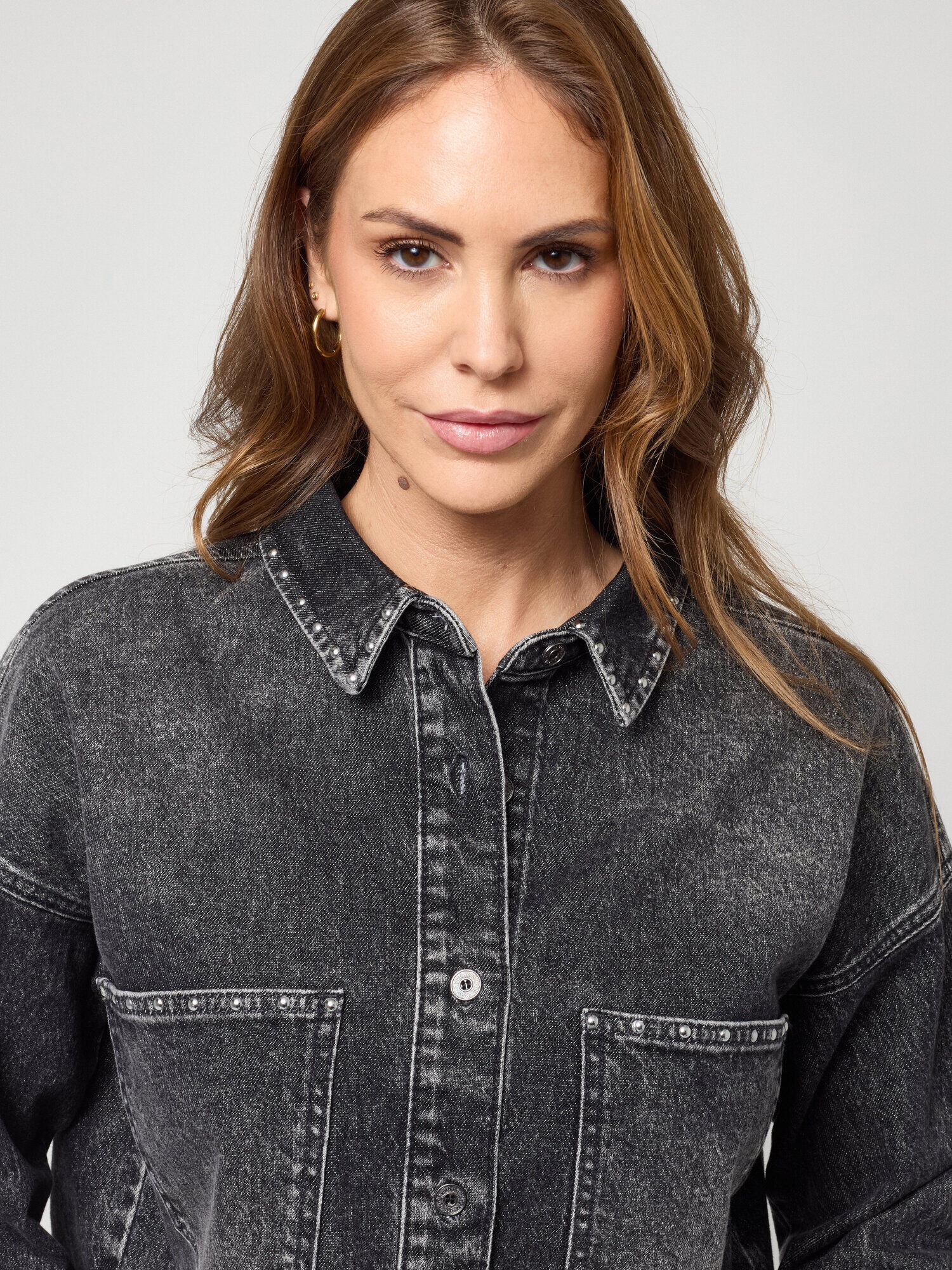 GANG Jeansjacke »94LUNA CROPPED« ohne Kapuze mit Hemdkragen