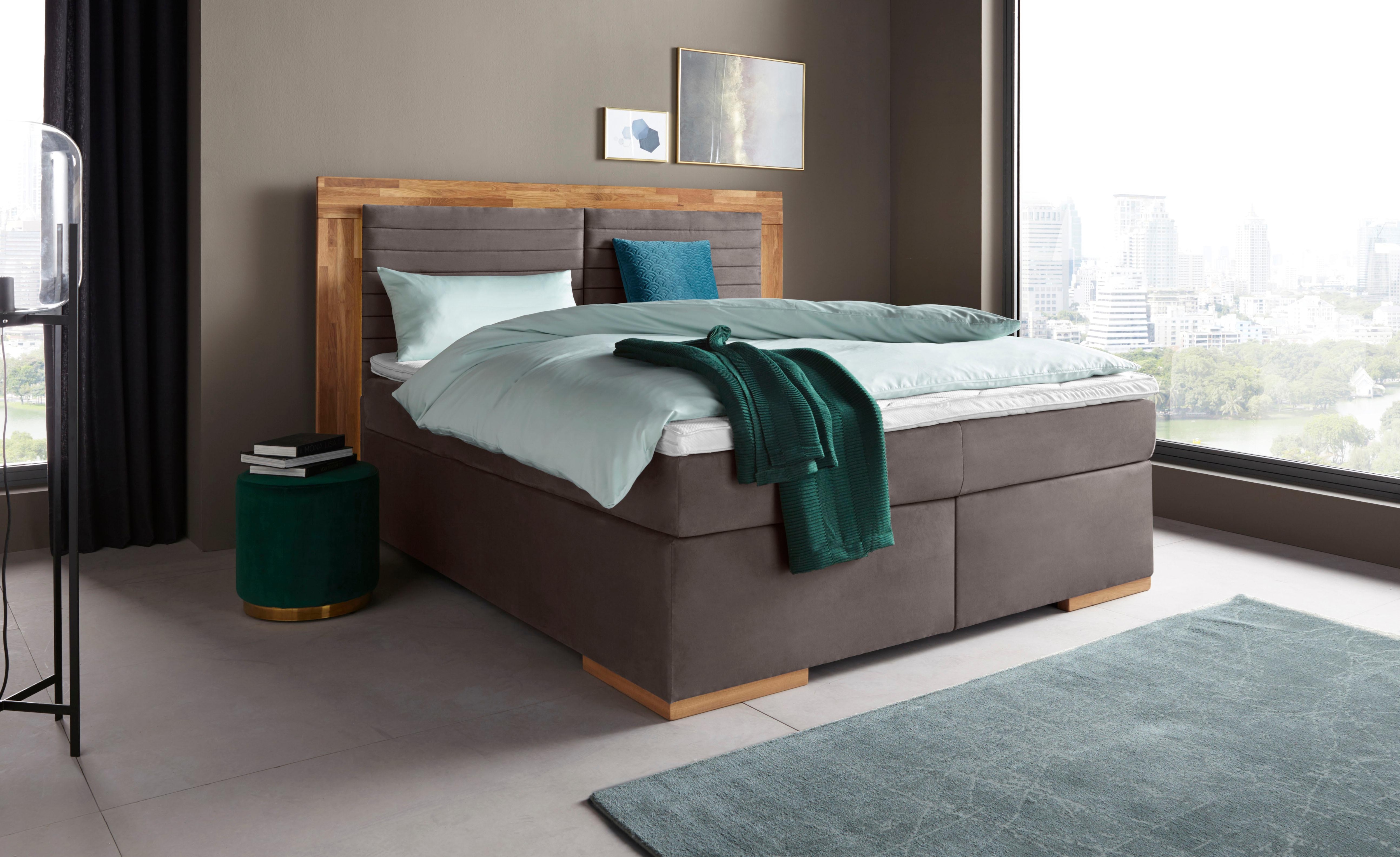 Home affaire Boxspringbett "Cup" mit LED-Beleuchtung, Massivholzrahmen und Topper, in 2 Härtegraden