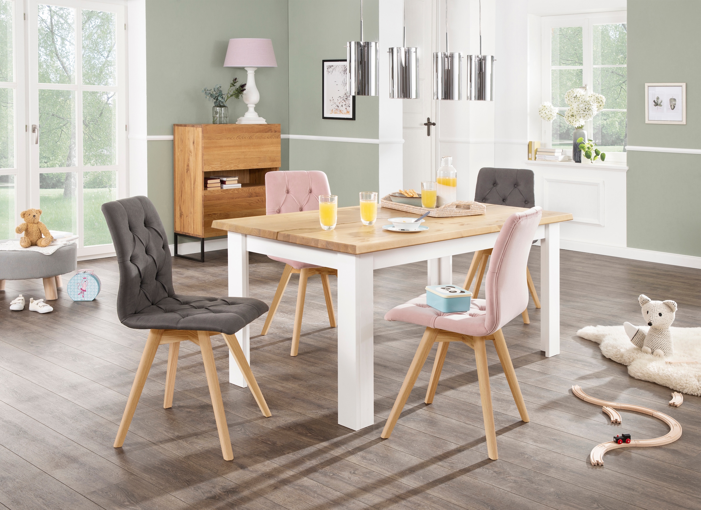 andas Esszimmerstuhl »Rania«, (Set), 6 St., Samtoptik, im 2er/4er/6er Set, Massivholzbeinen