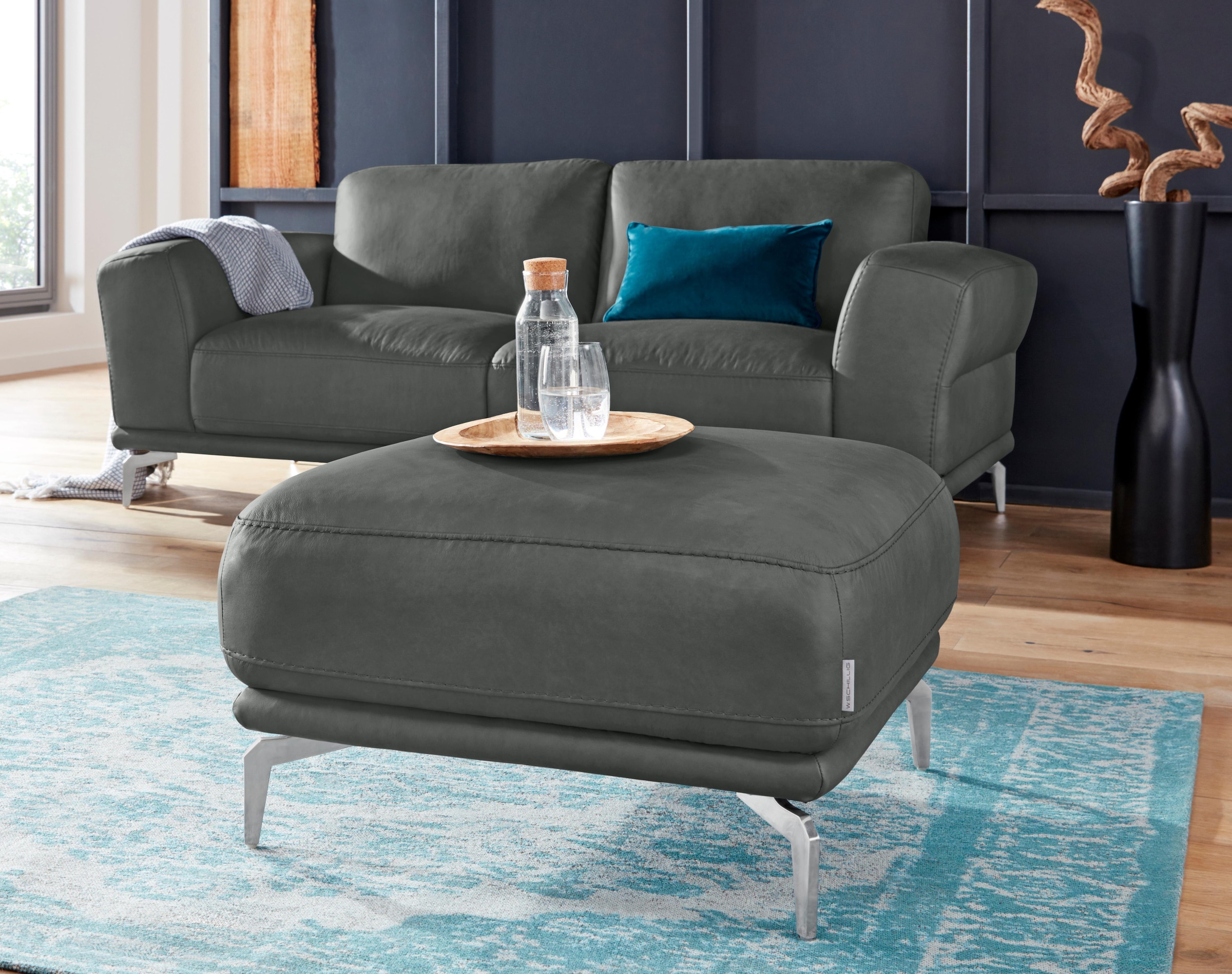 W.SCHILLIG Hocker "montanaa" mit Metallfüßen in Chrom glänzend, Breite 71 cm
