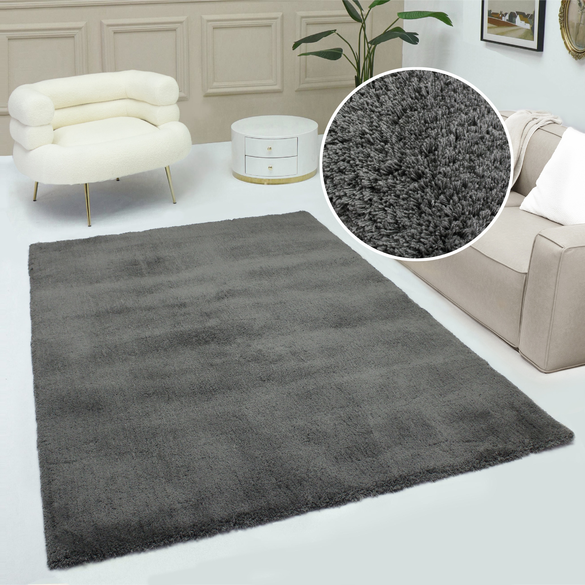 OTTO home Hochflor-Teppich "Microfaser Teppich Magong, besonders weich, sehr feiner Flor" rechteckig 25 mm Höhe uni, Wohnzimmer, Schlafzimmer, Kinderzimmer, auch rund und als Läufer
