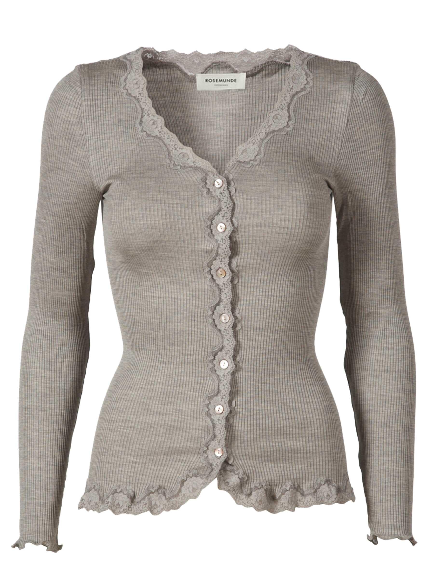 rosemunde Strickjacke "Babette Silk Cardigan mit Seide" Vintage-Spitzenbesatz, Perlmuttknopfleiste, Langarm, Seidenmix