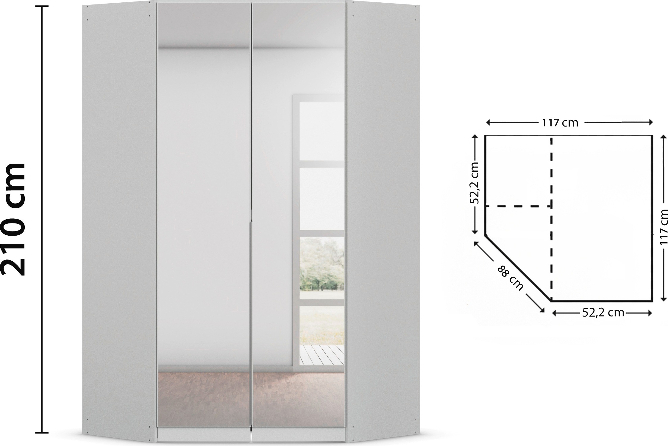 rauch Eckkleiderschrank »Kleiderschrank Schrank Ankleidezimmer Schlafzimmer Garderobe AGORDO«, (in zwei Griff-Farben), mit Spiegeltüren, voll ausgestattet mit viel Stauraum MADE IN GERMANY