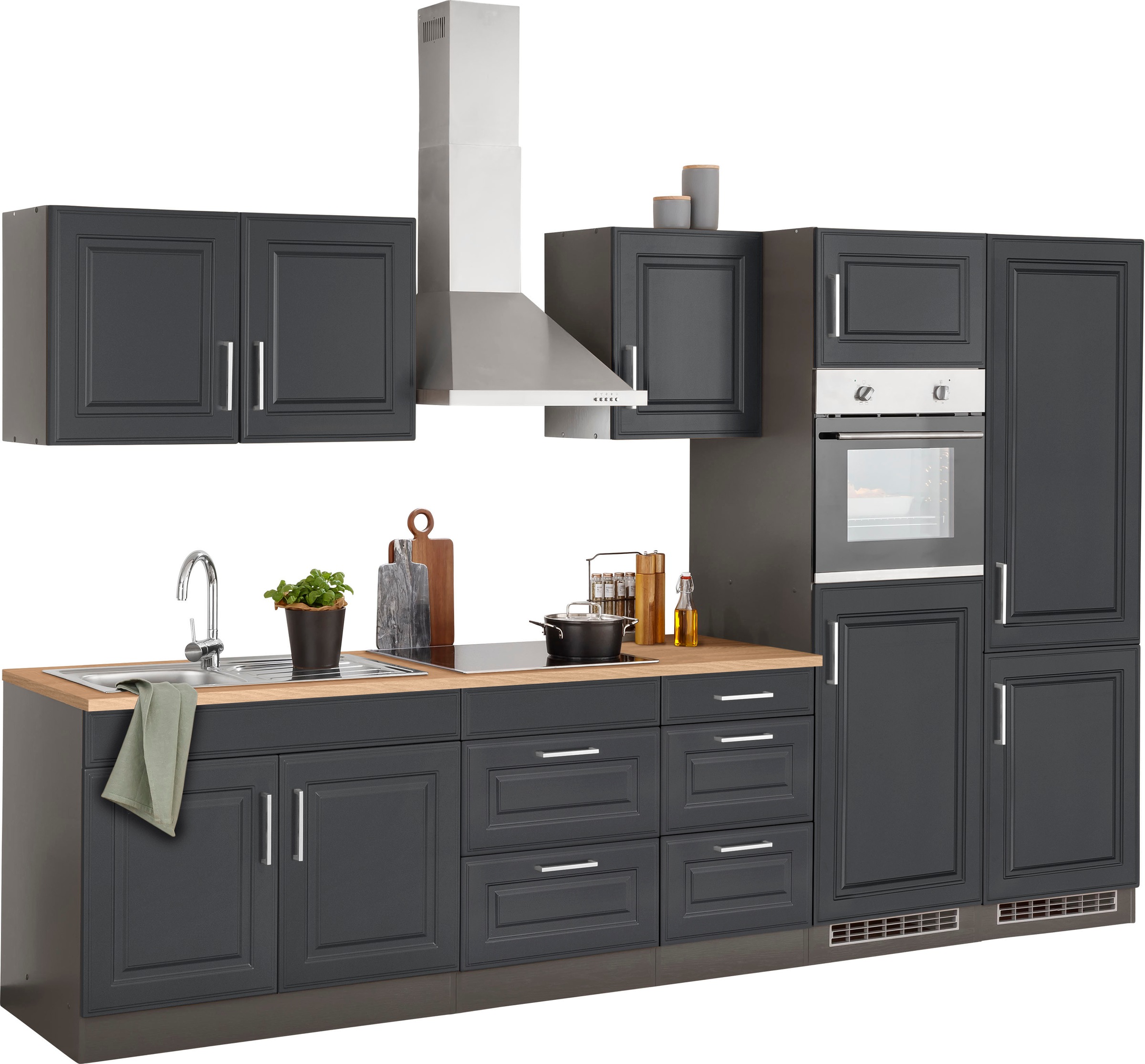 KOCHSTATION »KS-Stockholm« Breite 330 cm, mit hochwertigen MDF Fronten im Landhaus-Stil