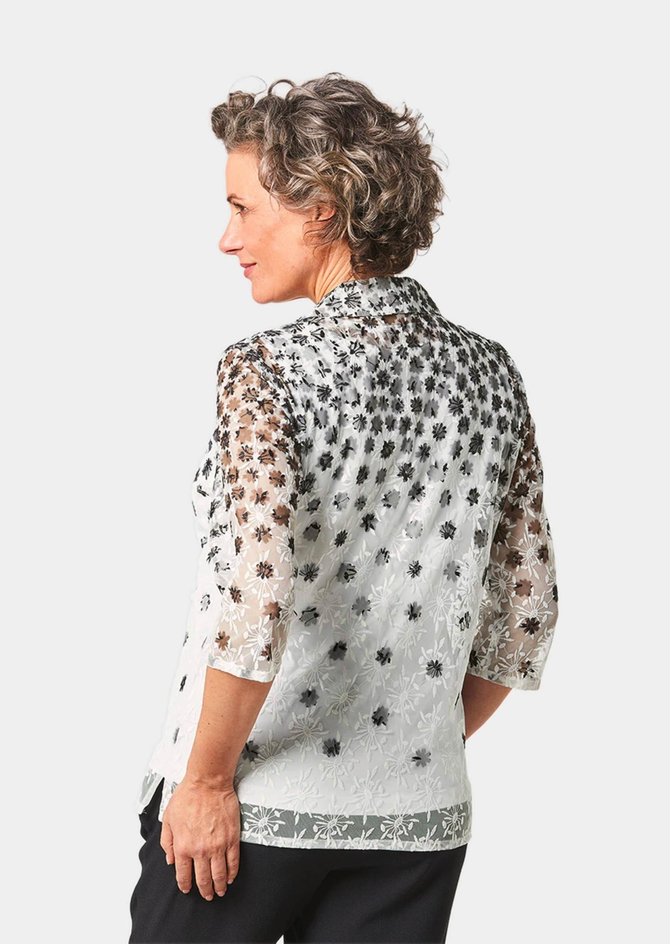 Goldner 2-in-1 Lace Blouse and Jersey Top Black/Patterned Size 42 3