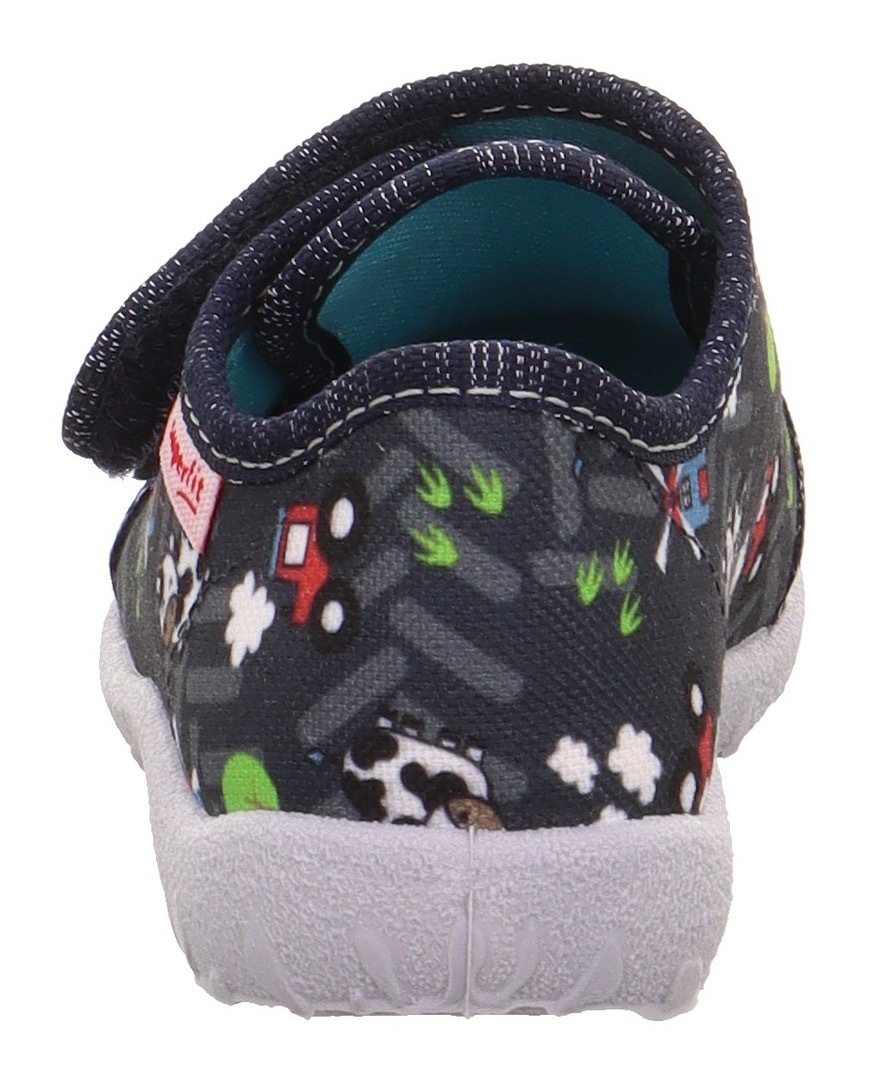 Hausschuh SUPERFIT "SPOTTY WMS: Mittel", Mädchen, Gr. 23, blau (dunkelblau kombiniert), Textil, bedruckt, Schuhe Hausschuh, Klettschuh, Kindergarten Schuh mit Motiv, Größenschablone zum Download 3