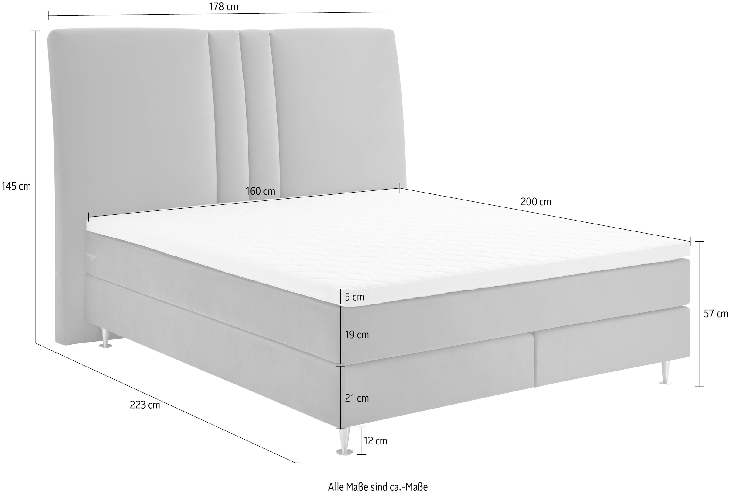 ATLANTIC home collection Boxspringbett »Rita«, mit Topper und hohen Kopfteil