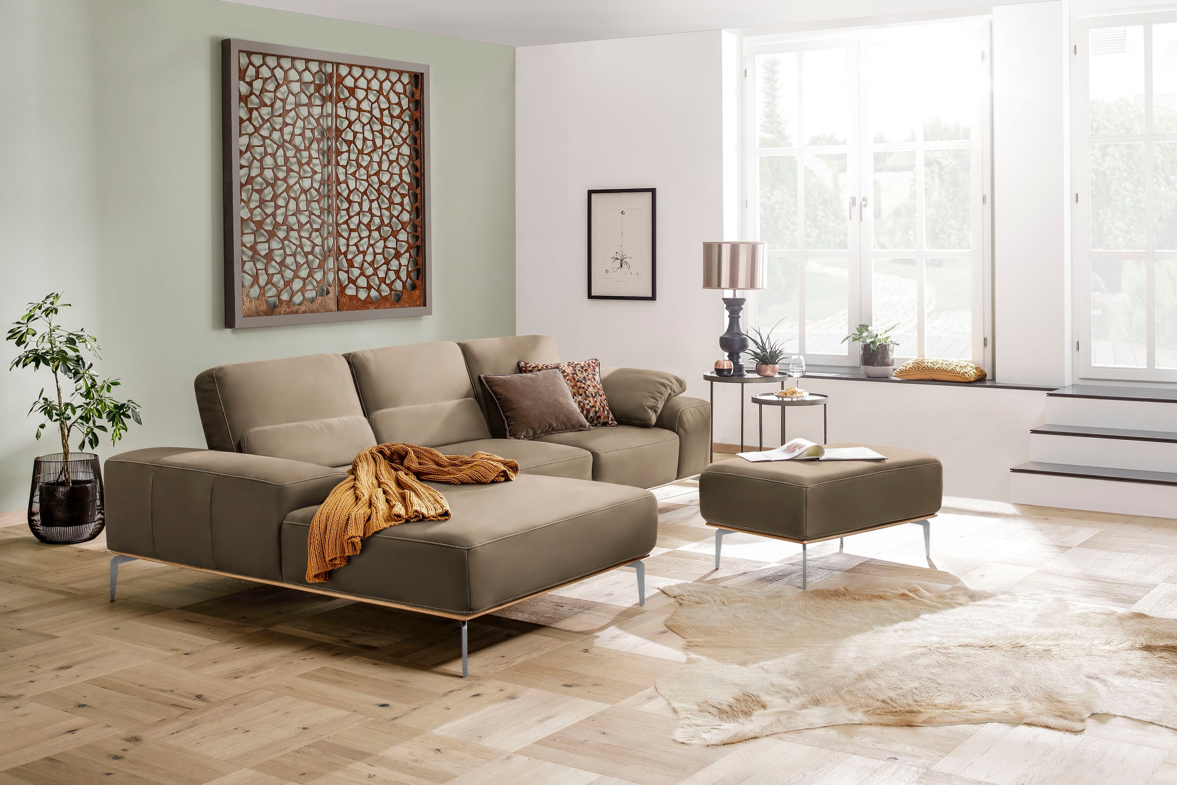 W.SCHILLIG Polsterhocker »run«, mit elegantem Holzsockel, Füße in Chrom glänzend, Breite 75 cm