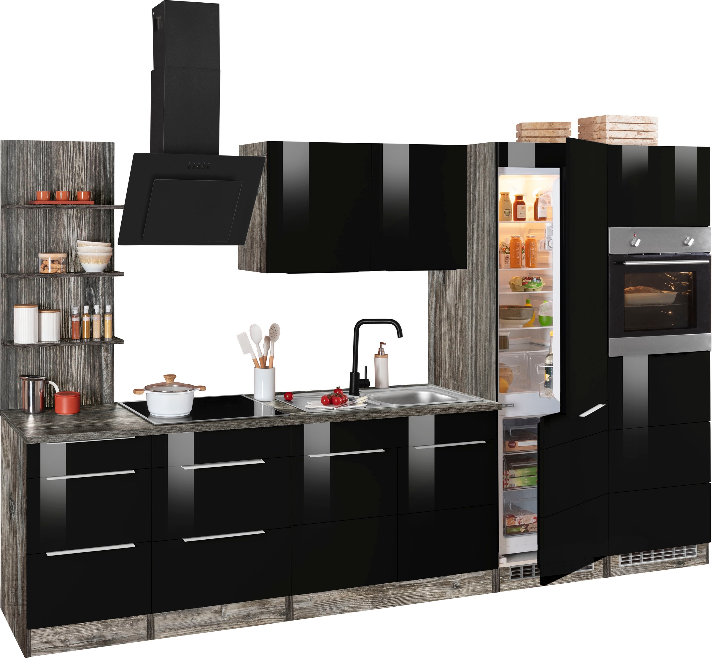 KOCHSTATION Küchenzeile »KS-Brindisi Breite 330 cm«, wahlweise mit E-Geräten und Induktion, mit MDF-Fronten und Regal