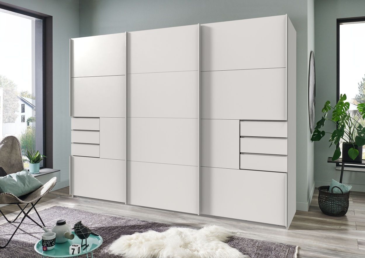 Wimex Schwebetürenschrank »Saigon, mit kompletter Innenausstattung, Made in Germany«, Kleiderschrank 3-türig, 270cm breit, mit 6 praktischen Außenschubladen