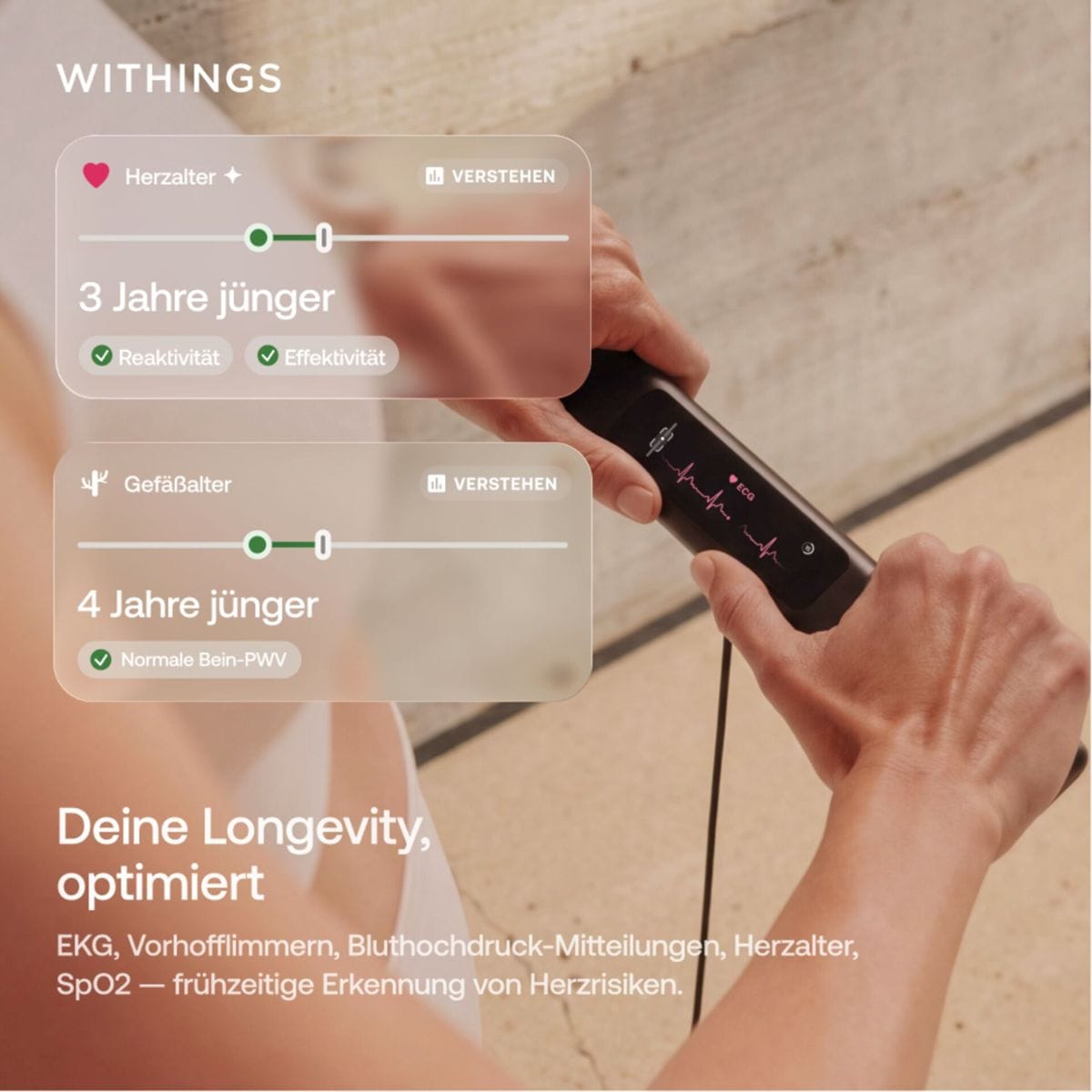 Withings Körper-Analyse-Waage »Withings BodyScan2: Ganzkörperanalyse für Herz & Stoffwechsel« 6-Kanal-EKG • Vorhofflimmern-Erkennung • SpO₂ • Nervengesundheit