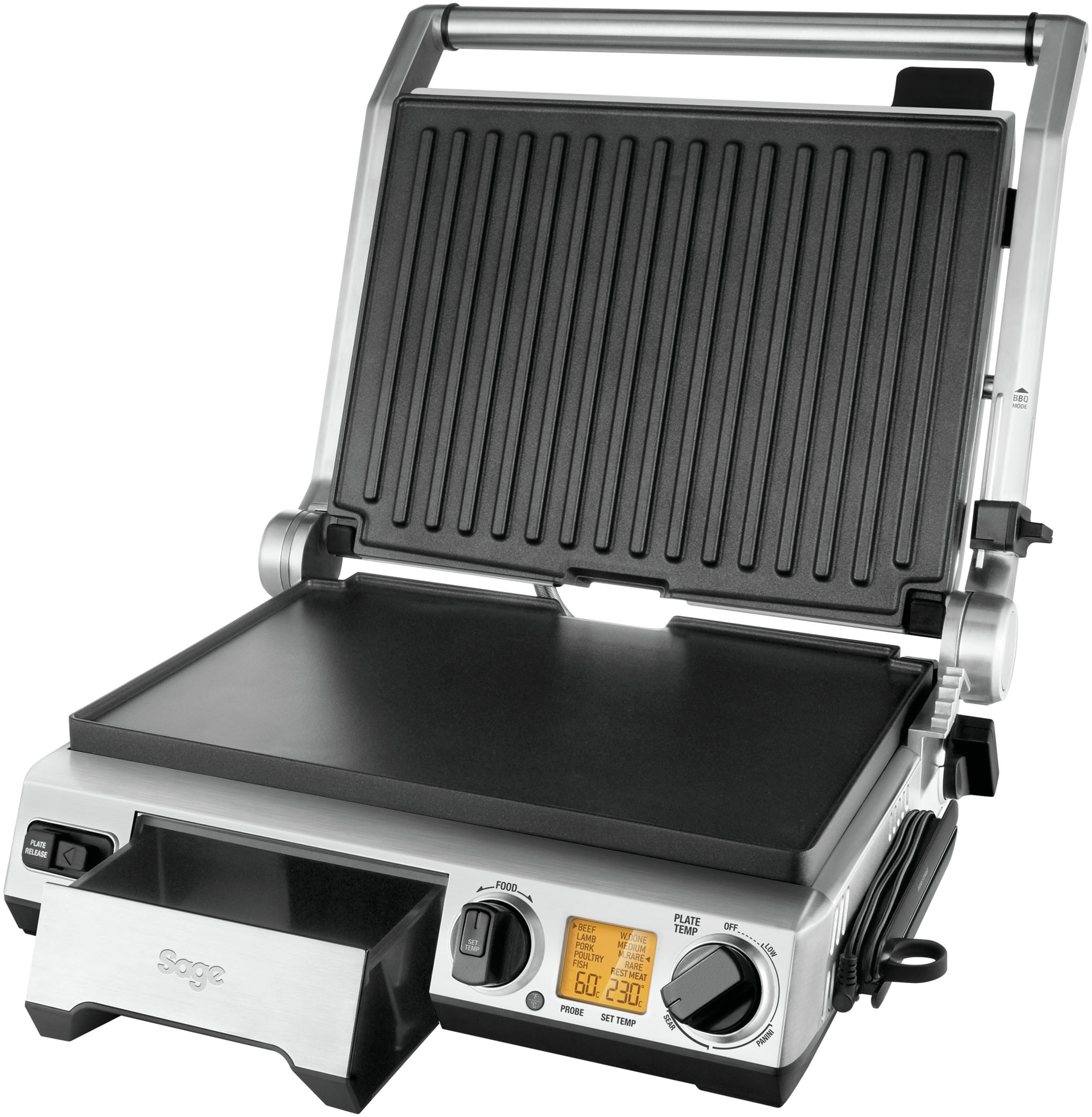 Sage Kontaktgrill »the Smart Grill Pro, BGR840BSS«, 2400 W, antihaftbeschichtete und geneigte Grillfläche