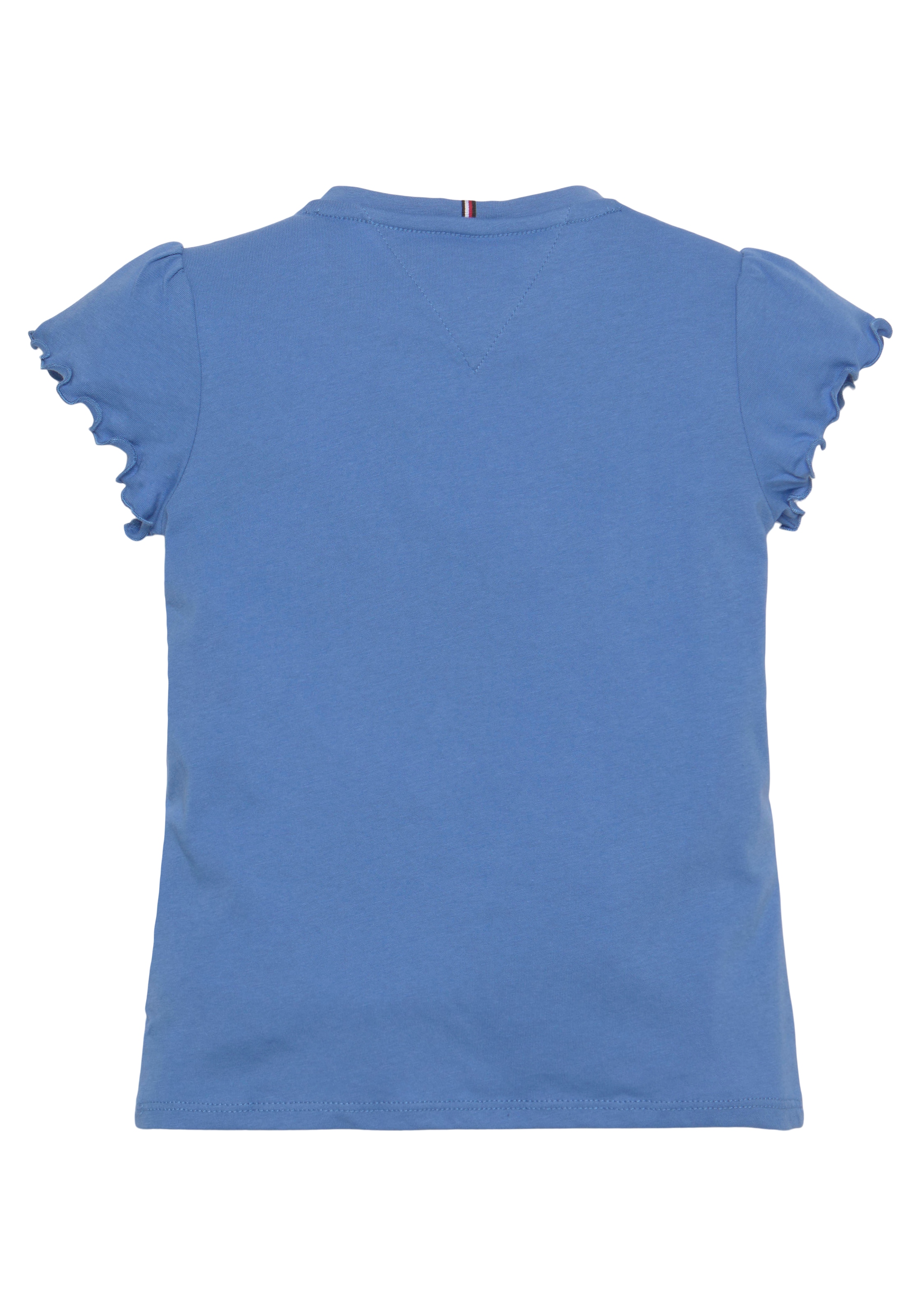 Tommy Hilfiger T-Shirt »ESSENTIAL RUFFLE SLEEVE TOP S/S«, mit Bogenkante, Logostickerei