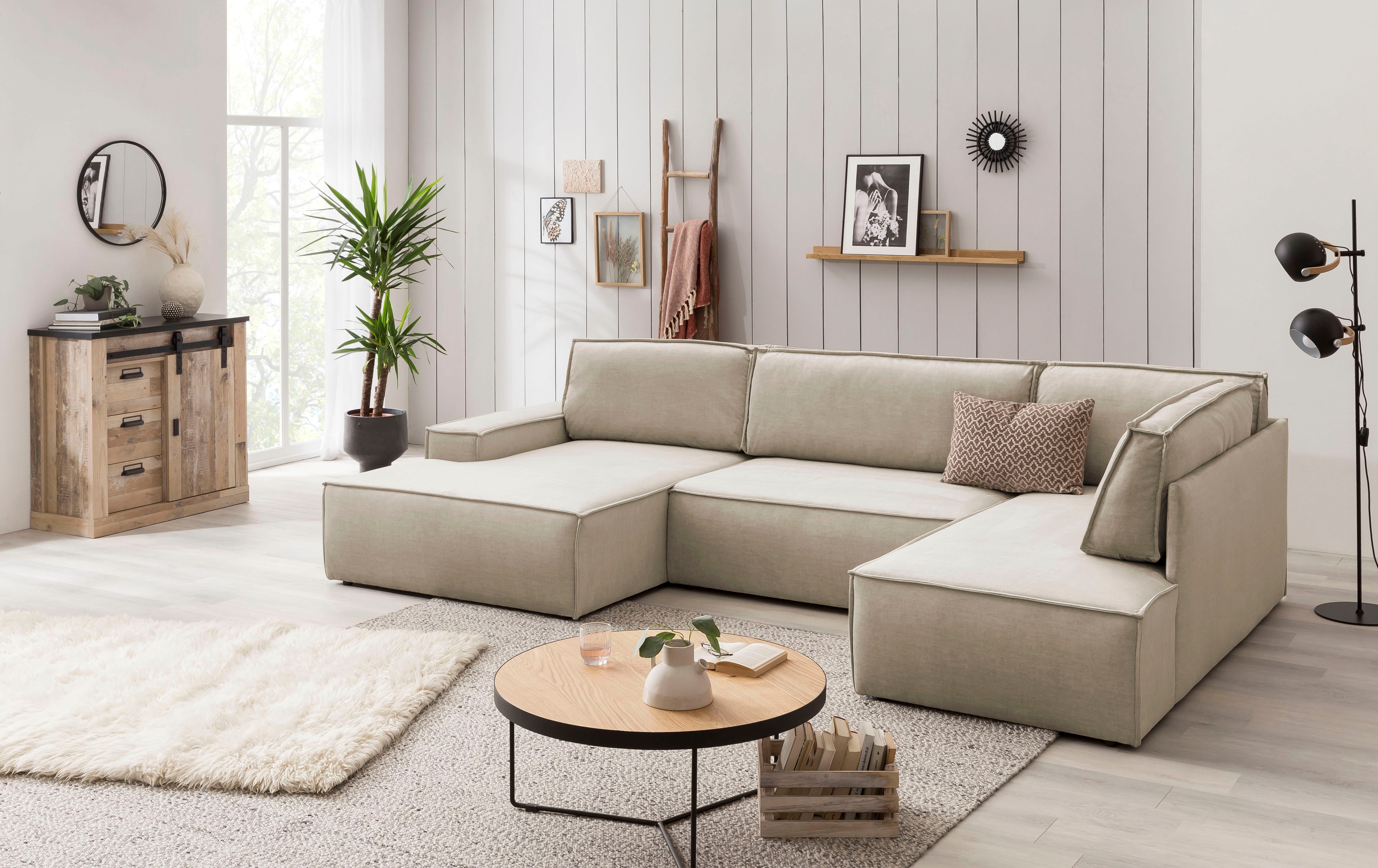OTTO home Wohnlandschaft "SHERWOOD U-Form, 329 cm - OTTO. Verlässliche Qualität." Schlaffunktion m. Bettkasten (194x139 cm), Cord, Vintage, Samtvelours