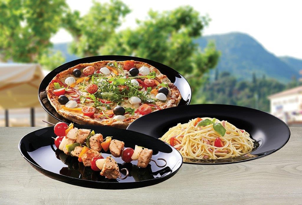 Luminarc Pizzateller »Italien Party Schwarz, Teller-Set, 6-tlg.« Klassisch, Schwarzes Opalglas, Vielseitig einsetzbar