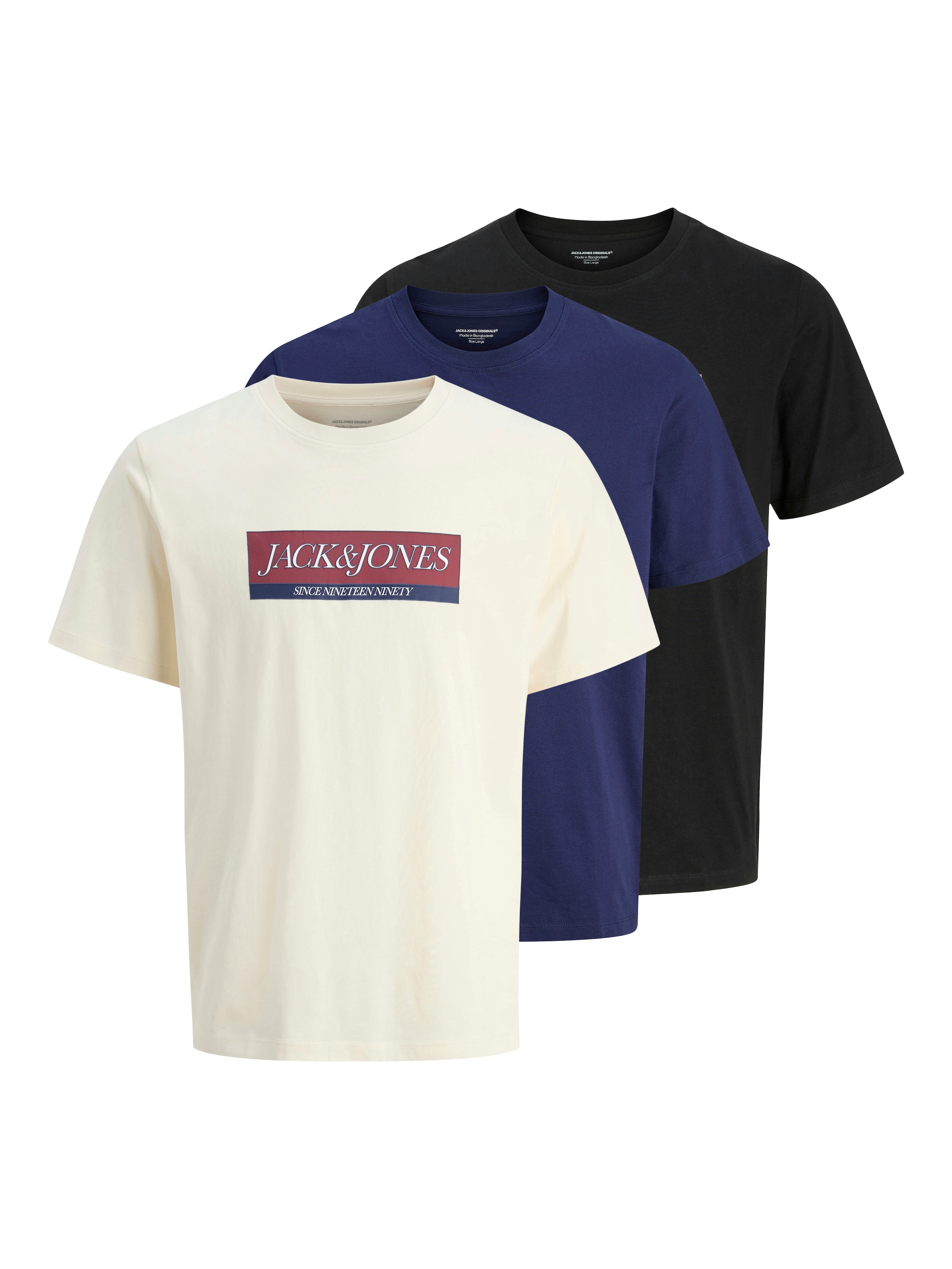 Jack & Jones Rundhalsshirt "JORINWOOD BLOCK BRANDING TEE SS CN3PK MP" Packu günstig online kaufen