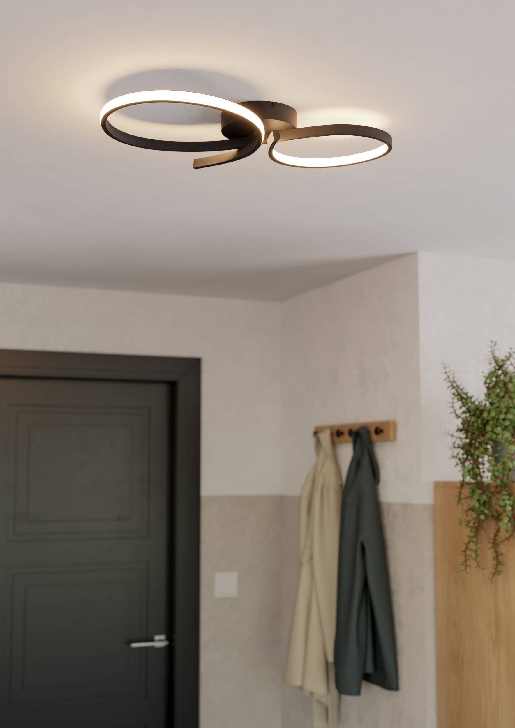 EGLO Deckenleuchte »Serpins Deckenlampe, Pendellampe, Metall und Kunststoff, Flurlampe« LED-Modul 1 Stk. Warmweiß Wand-/Deckenleuchte - L60 x B34 x H7,5 cm - schwarz - 21W inkl.