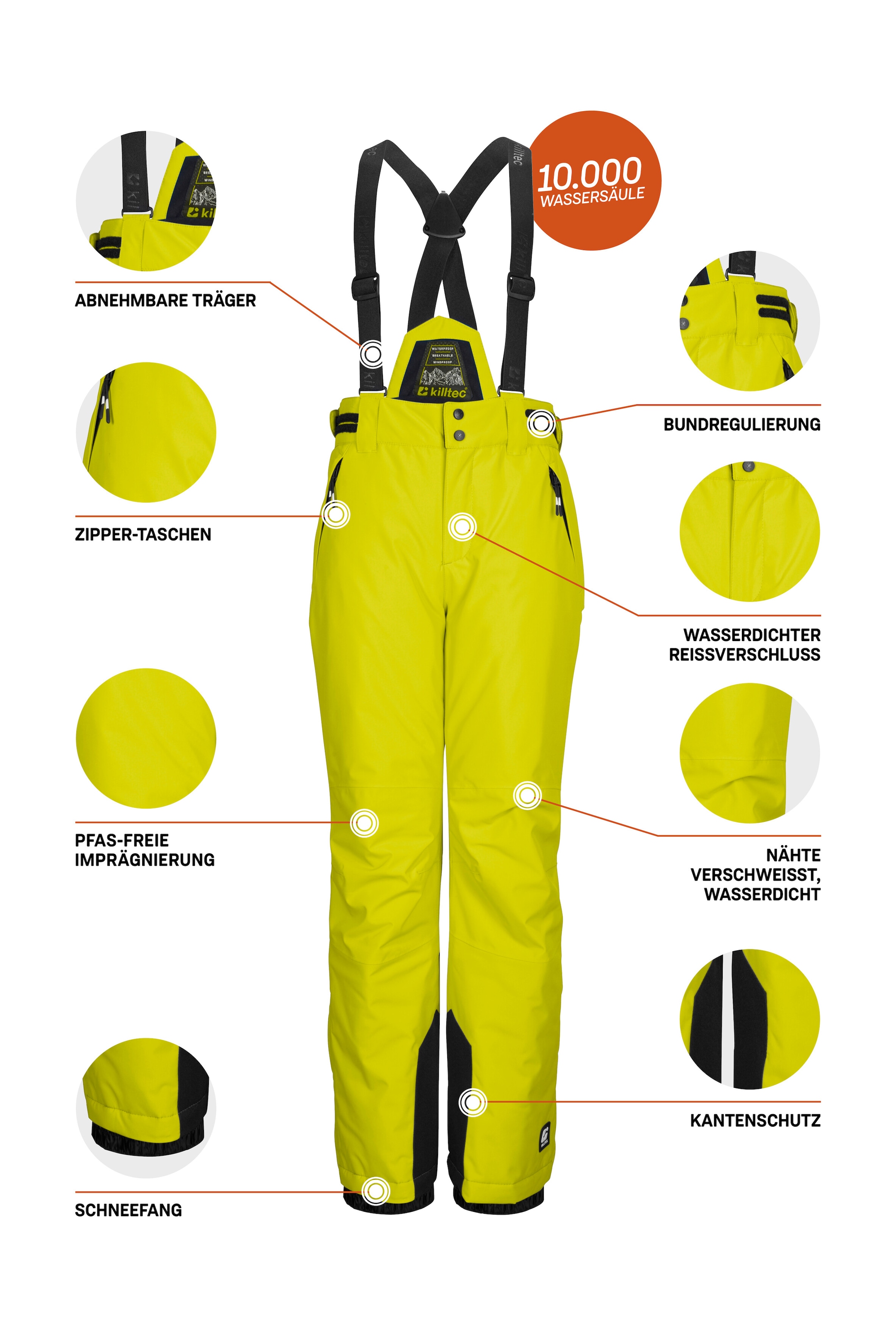 Killtec Skihose »KSW 214 BYS SKI PNTS«, Wasserdichte, atmungsaktive Skihose mit verstellbarem Latz.