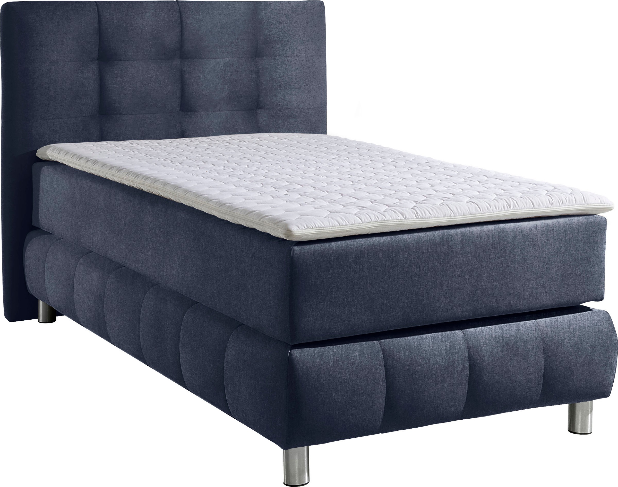 Boxspringbett HOME AFFAIRE "Salo", blau, B:104cm L:211cm, Struktur (100% Polyester);Bezug der Spiegelfläche Matratzendrell aus 100% Polyester;Samtoptik (100% Polyester), Komplettbetten, Boxspringbett, incl. Topper, 6 Breiten, 2 Härtegrade, TFK auch in Här 9
