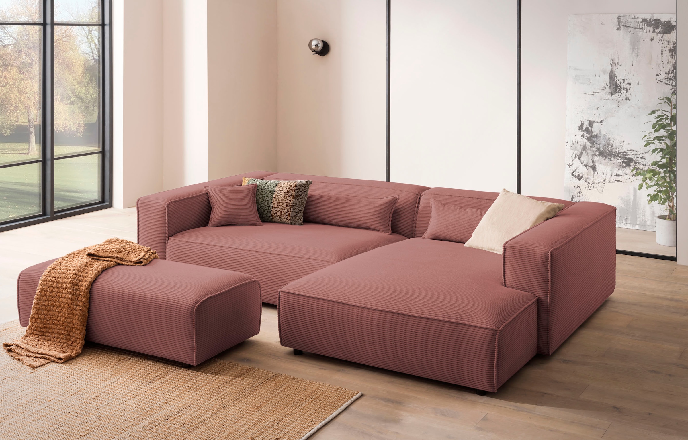 LeGer Home by Lena Gercke Ecksofa "PIARA XXL Cord, L-Form, Schlaffunktion" Hocker stellbar zum Schlafsofa (Krokodilverbinder), tiefe Sitzfläche