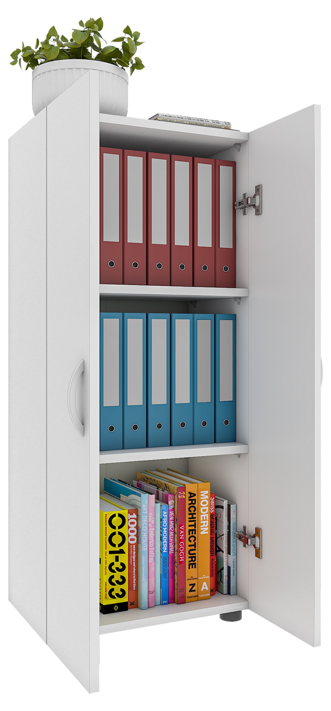 Aktenschrank VCM, B:49cm T:34cmweiß, Obermaterial: 100% Holz Wood., Büro, Schränke, "Büroschrank Bücher Ordner Aktenschrank Ulas 3fach"