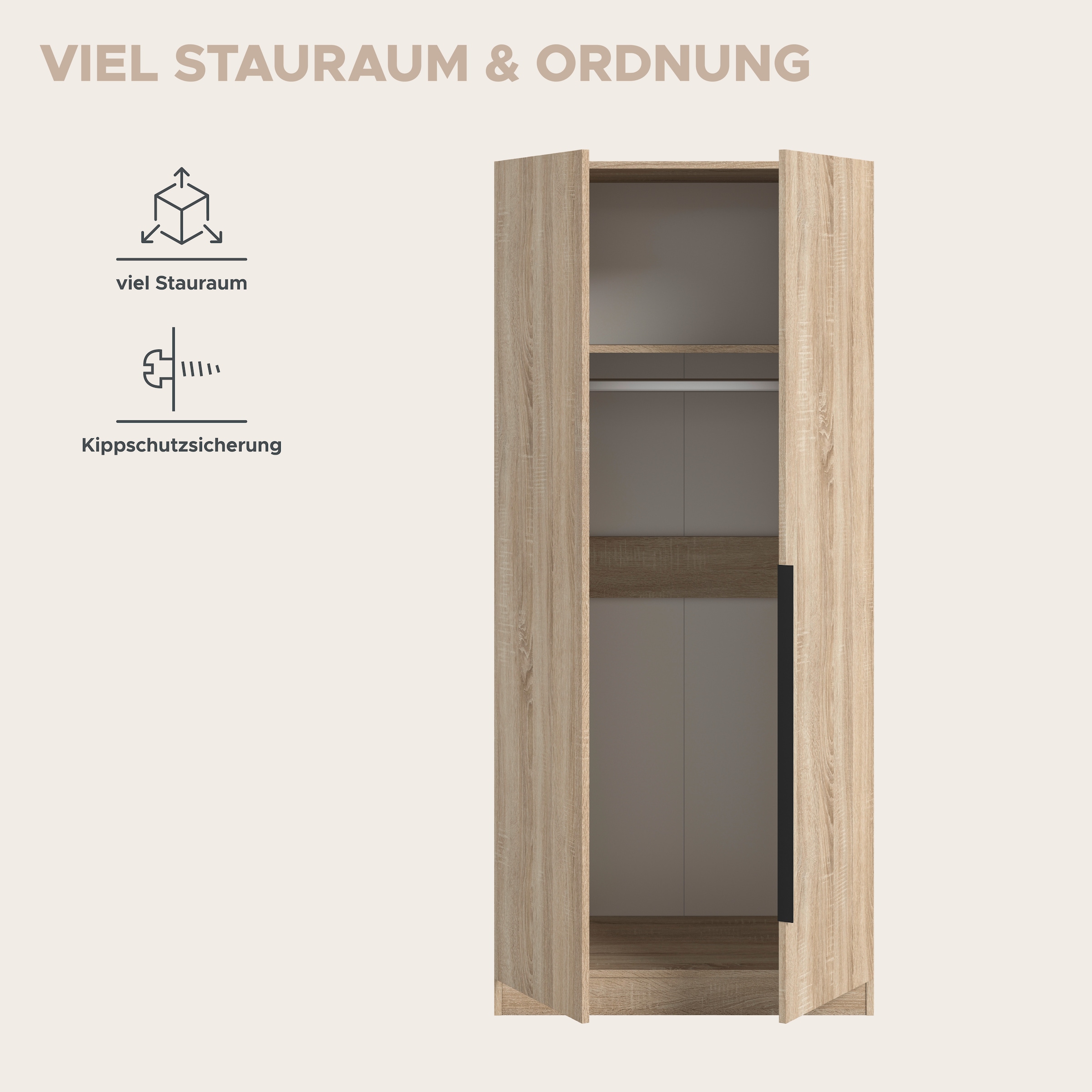 Home affaire Kleiderschrank »Skarde Schlafzimmerschrank, Garderobe, Schrank« Otto Bestseller Garderobe Schlafzimmerschrank,  Breite: 80 cm, Sonoma Eiche NB, Kleiderstange