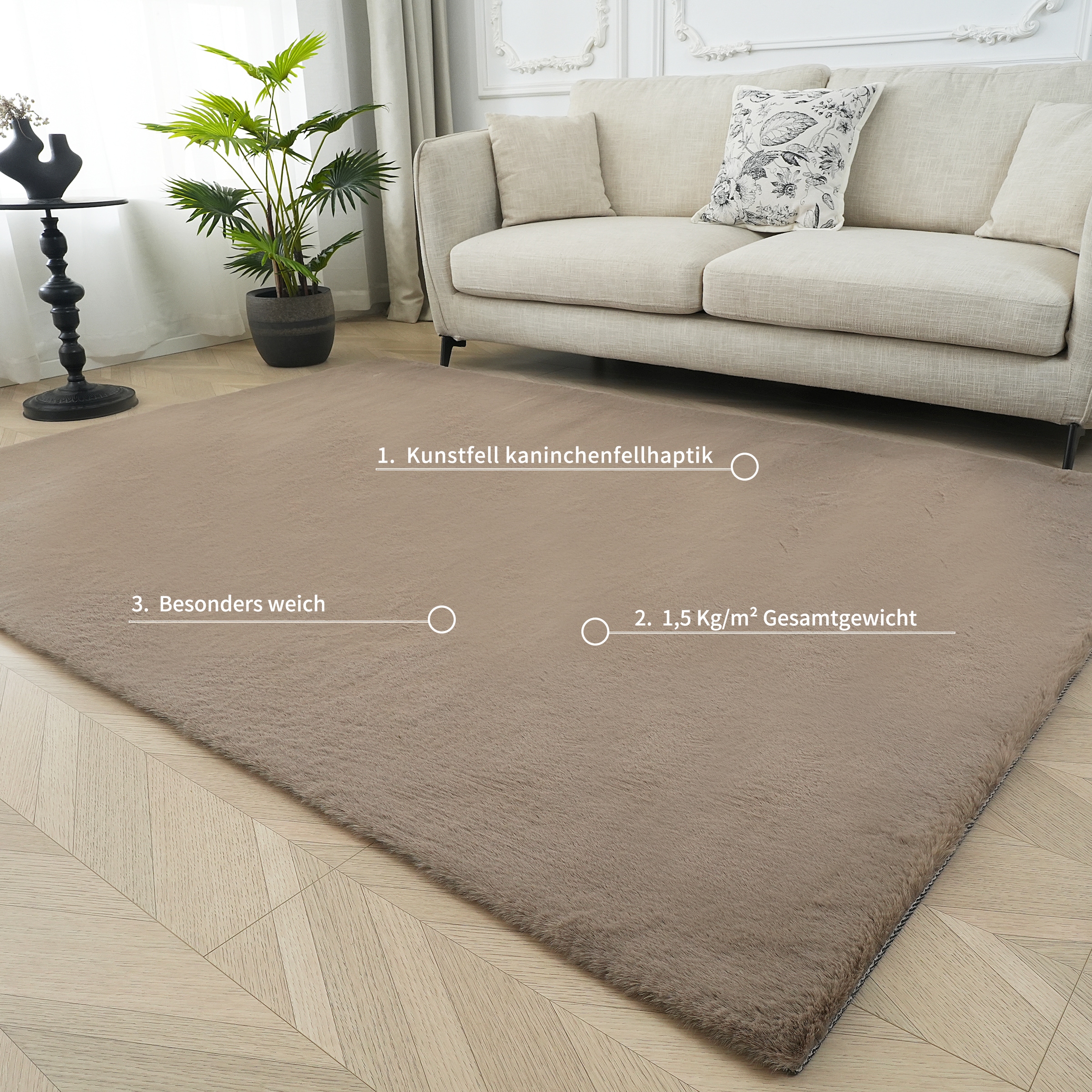 Bruno Banani Fellteppich »Rabbit 2, Kunstfell Teppich, Modern«, rechteckig, 25 mm Höhe, Kaninchenfell-Haptik, sehr weich, Wohnzimmer, Schlafzimmer, Esszimmer