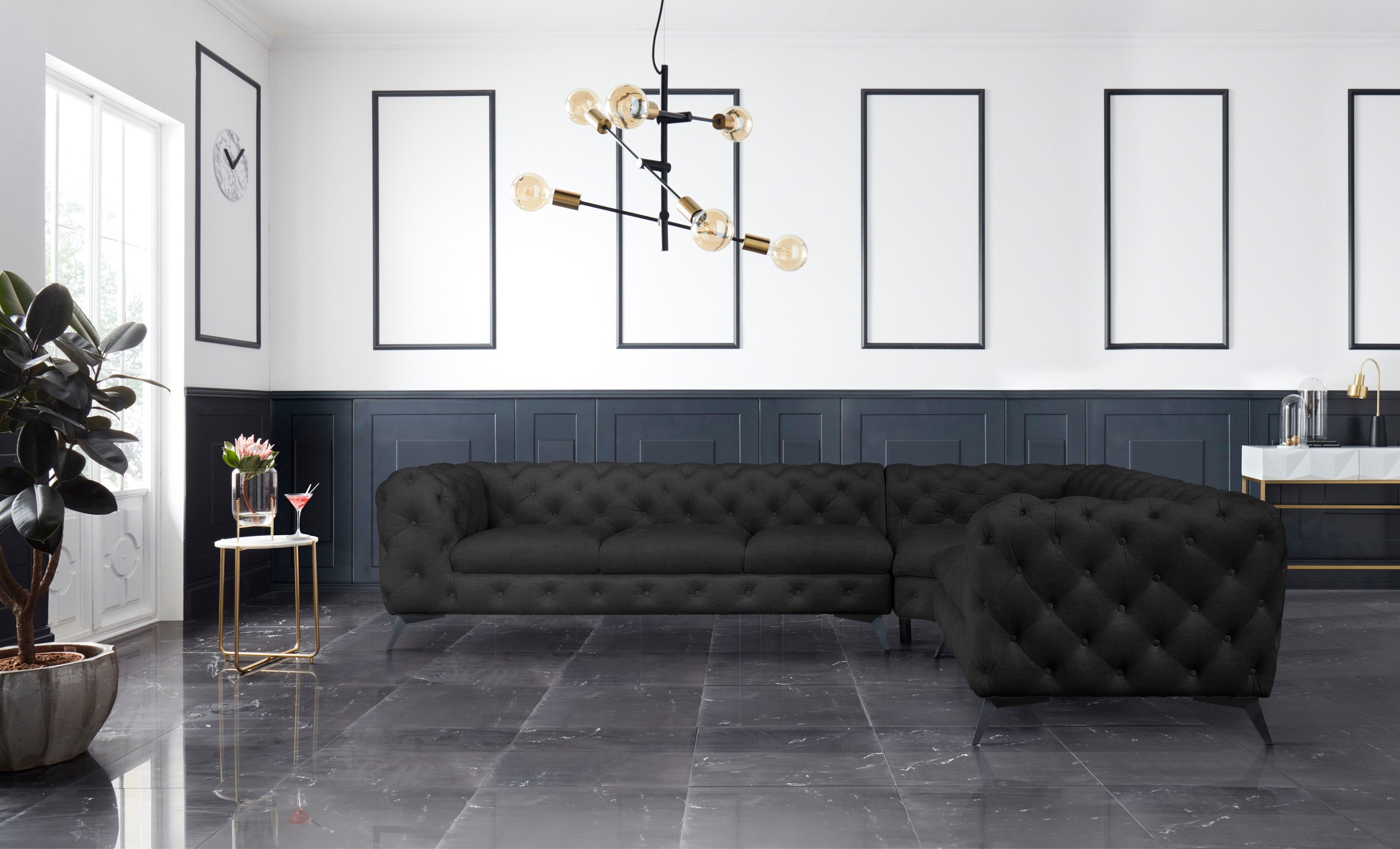 Home affaire Chesterfield-Sofa "Ecksofa GLYNIS L-Form mit Wellenunterfederu günstig online kaufen