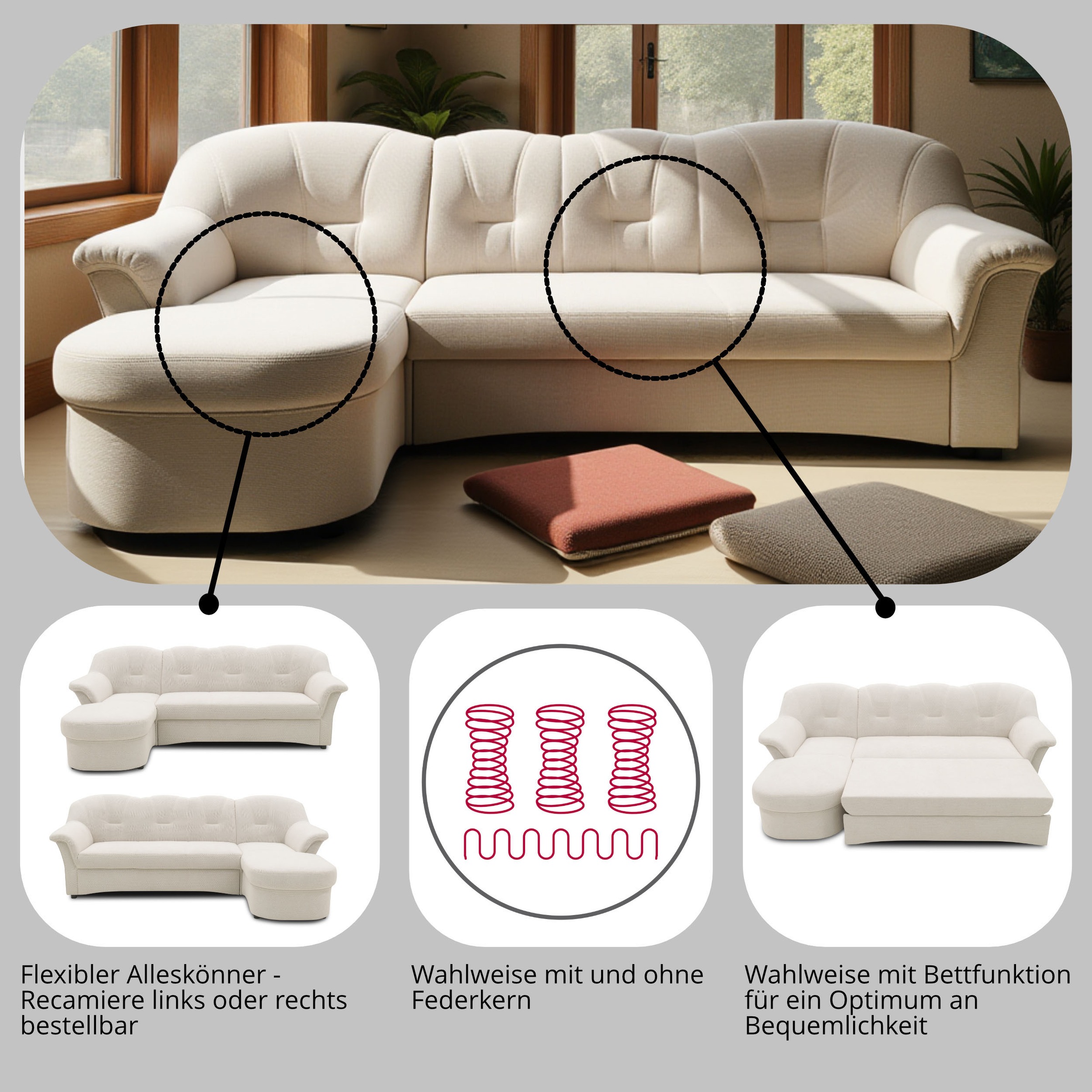 Thumbnail - DOMO collection Ecksofa "Flores Schlafsofa, B/T/H: 233/142/86 cm, L-Form" wahlweise mit Bettfunktion, wahlweise mit Fede...