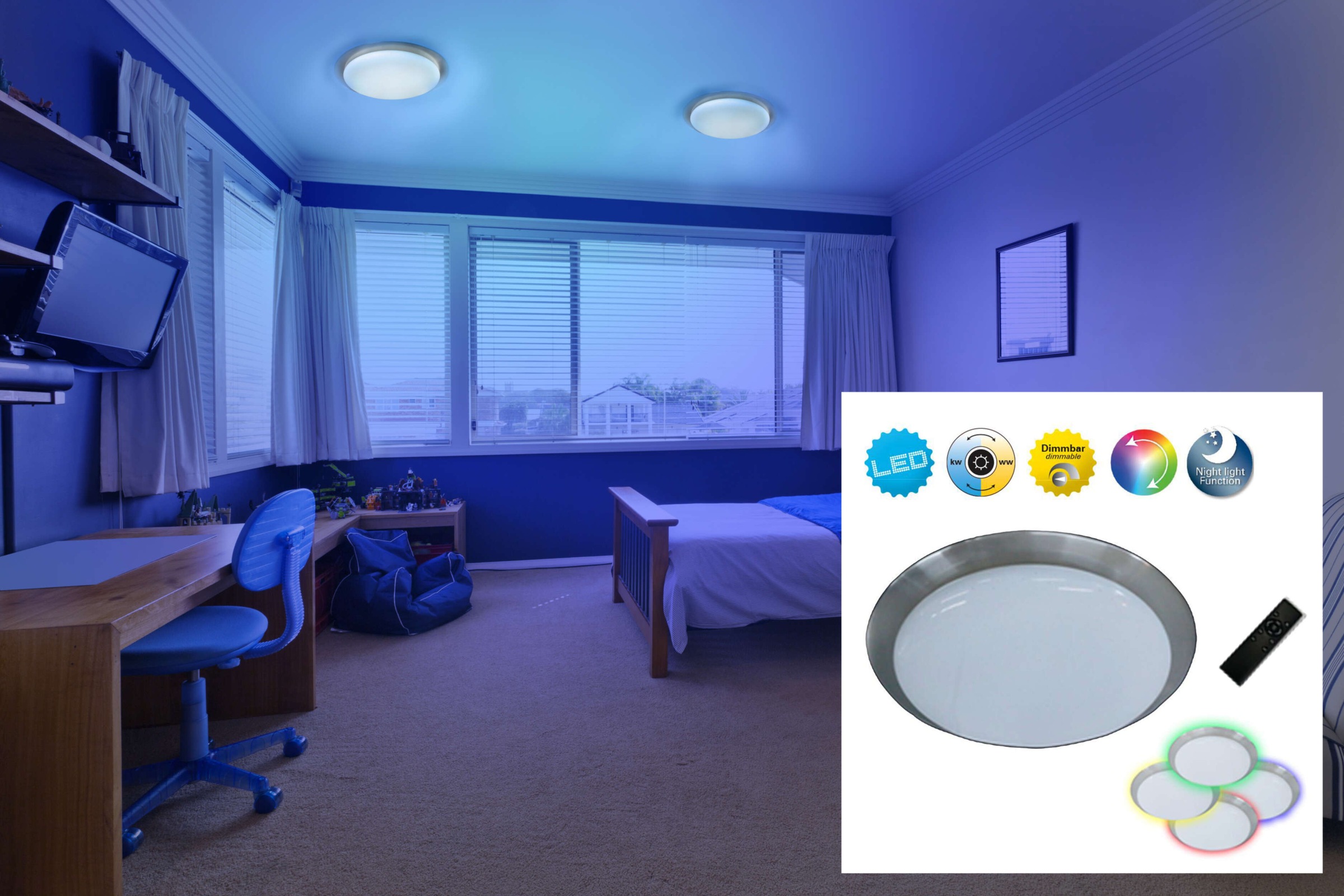 näve LED Deckenleuchte »Triest«, 1 flammig, Leuchtmittel LED-Modul | LED fest integriert, Schirm Kristalleffekt, Nachtlicht, CCT, RGB Rahmenbeleucht., dimmbar