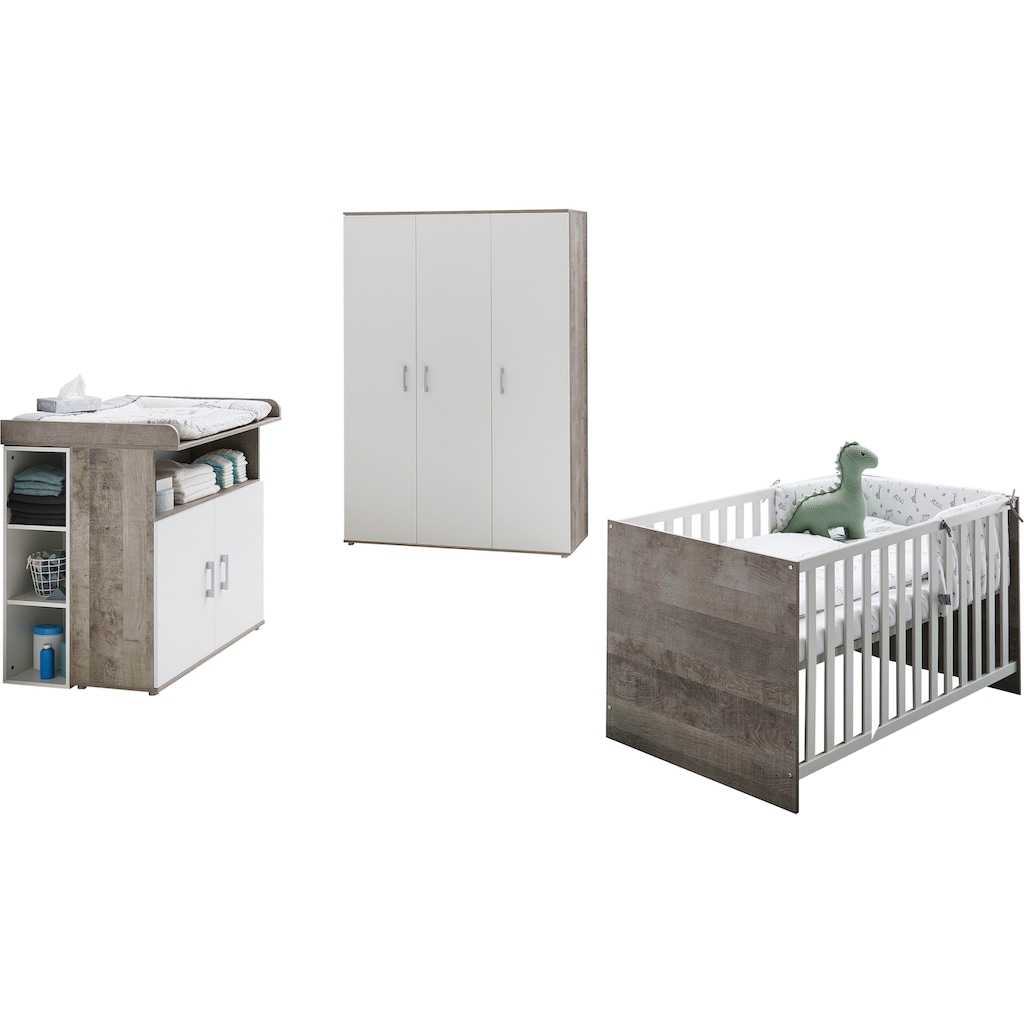 Lüttenhütt Babyzimmer-Komplettset »Henning«, (Set, 5 St.), Kleiderschrank, Kinderbett, Wickelkommode, Seiten und Wickelkomm-Regal